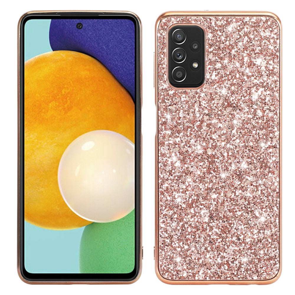 Shiny Sequins Design Plated TPU Frame + PC Drop-Resistant Hybrid Shell Case for Samsung Galaxy A32 5G/M32 5G - Rose Gold