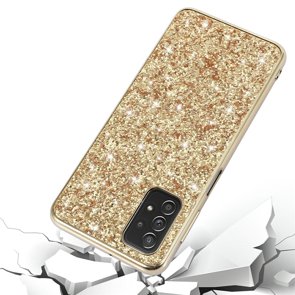 Shiny Sequins Design Plated TPU Frame + PC Drop-Resistant Hybrid Shell Case for Samsung Galaxy A32 5G/M32 5G - Silver