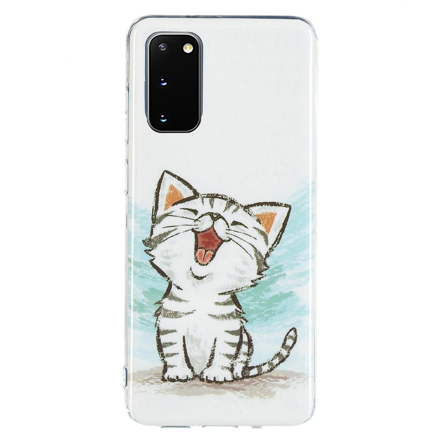Glow in The Dark Noctilucent Shockproof Lightweight Soft TPU Cover Cell Phone Case for Samsung Galaxy S20 4G/S20 5G - Happy Cat
