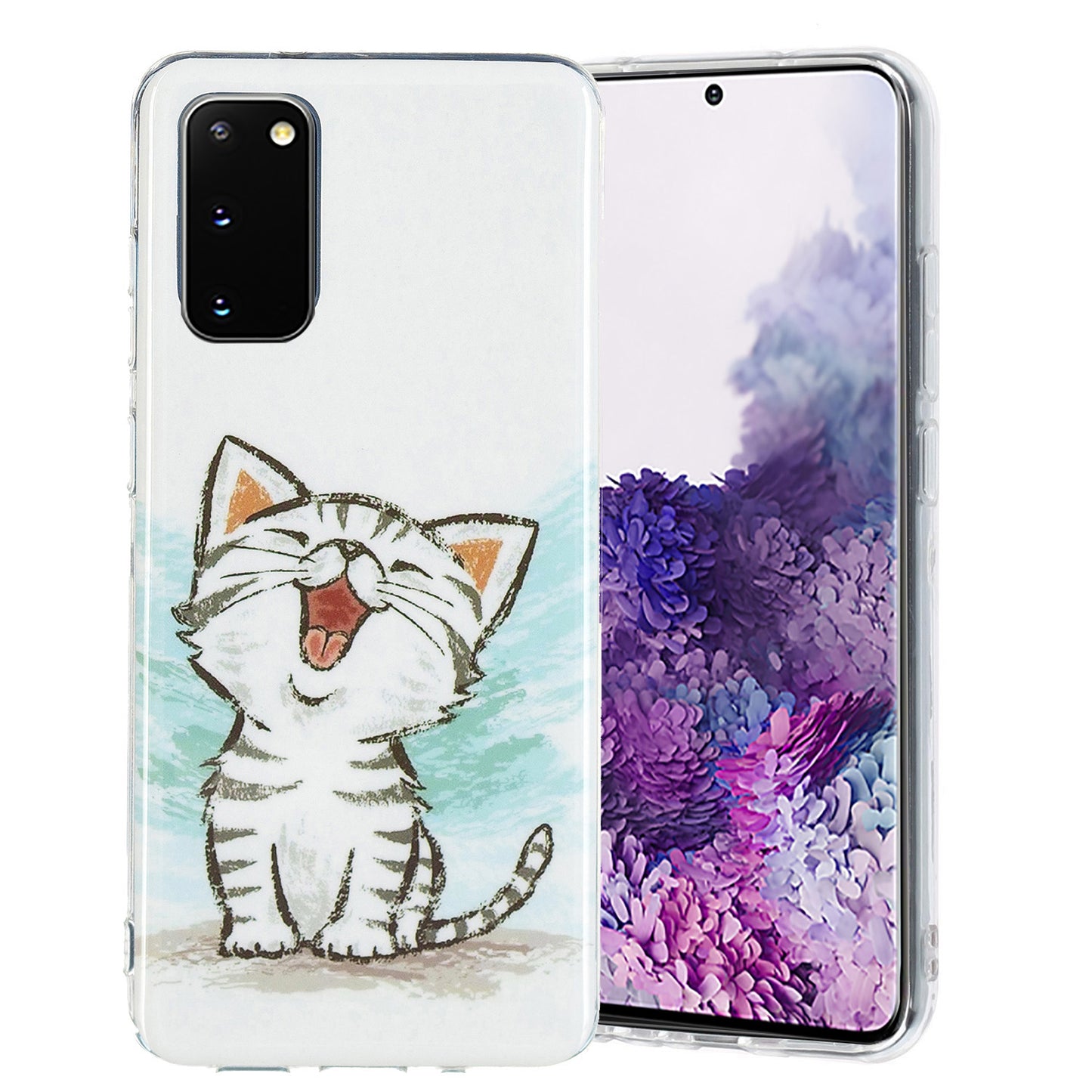 Glow in The Dark Noctilucent Shockproof Lightweight Soft TPU Cover Cell Phone Case for Samsung Galaxy S20 4G/S20 5G - Happy Cat