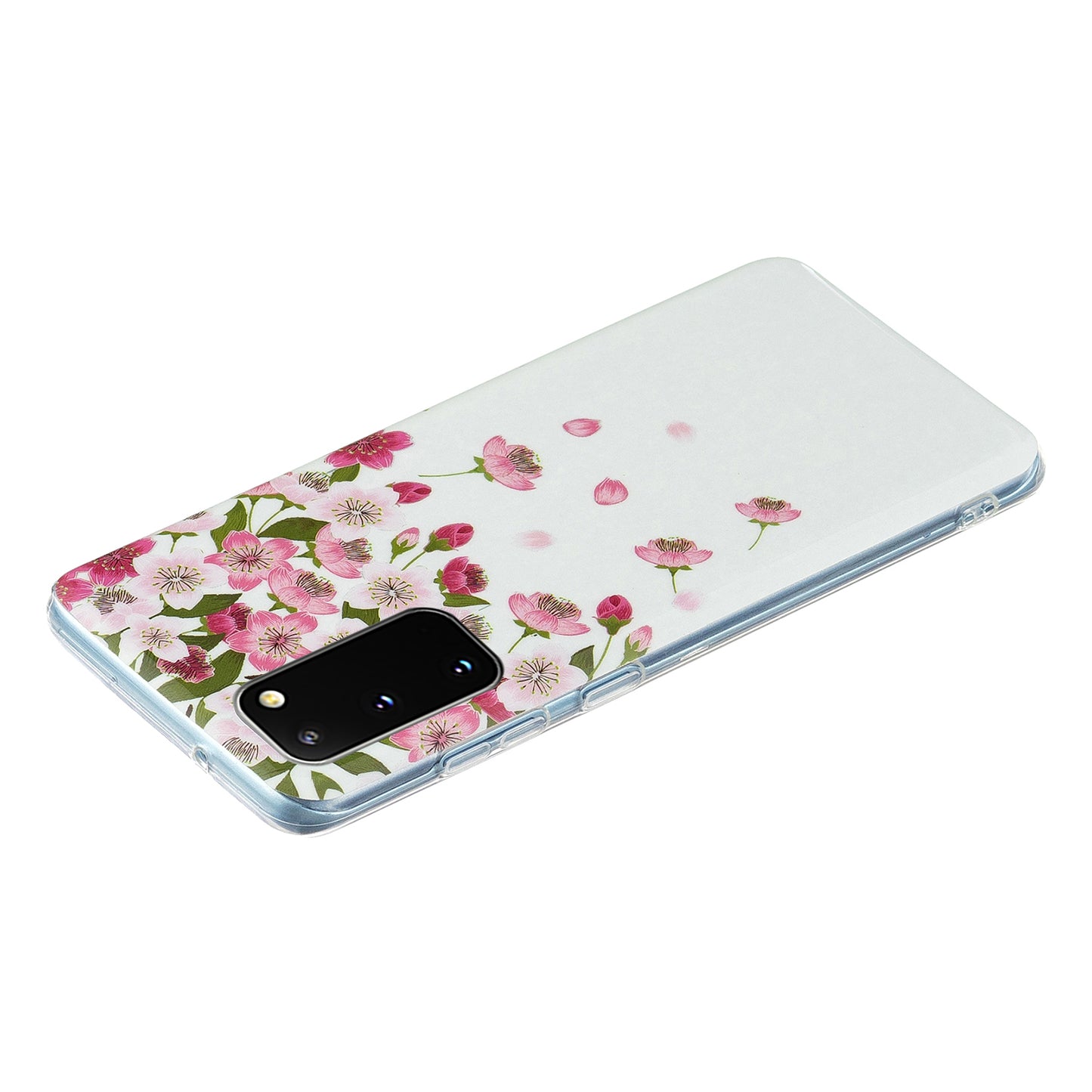 Glow in The Dark Noctilucent Shockproof Lightweight Soft TPU Cover Cell Phone Case for Samsung Galaxy S20 4G/S20 5G - Sakura