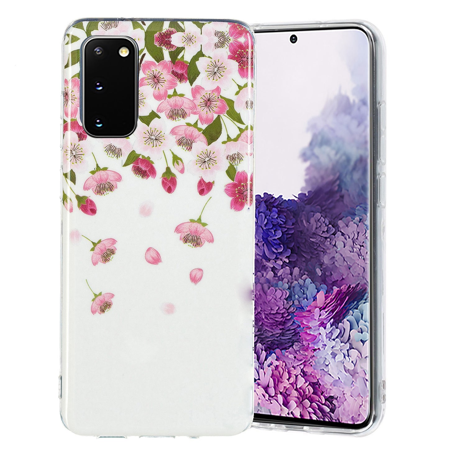 Glow in The Dark Noctilucent Shockproof Lightweight Soft TPU Cover Cell Phone Case for Samsung Galaxy S20 4G/S20 5G - Sakura