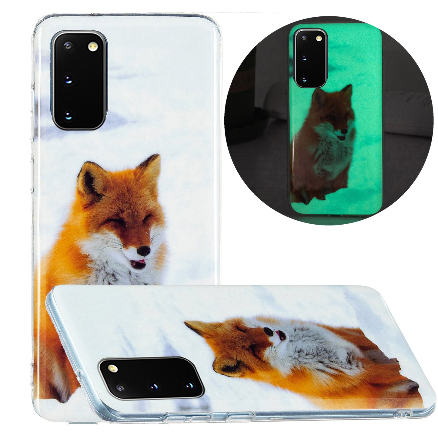 Glow in The Dark Noctilucent Shockproof Lightweight Soft TPU Cover Cell Phone Case for Samsung Galaxy S20 4G/S20 5G - Fox