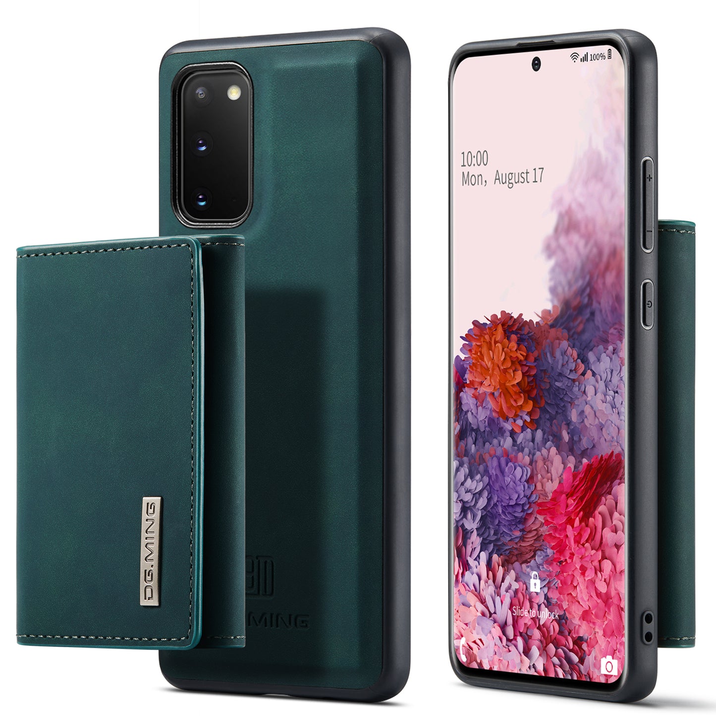 DG.MING M1 Series Powerful Magnet Wireless Charging Anti-Scratch Detachable Wallet 2-in-1 Hybrid Phone Shell with Kickstand for Samsung Galaxy S20 4G/S20 5G - Green