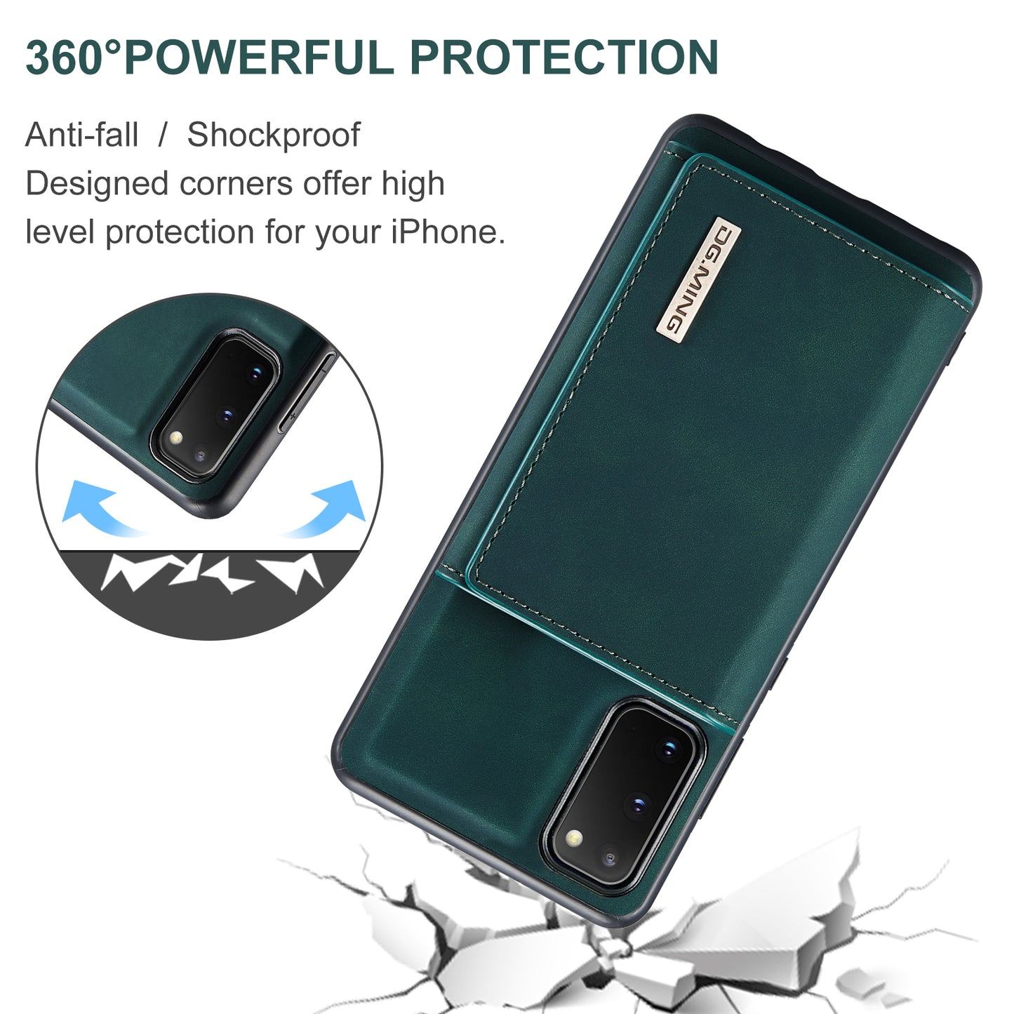 DG.MING M1 Series Powerful Magnet Wireless Charging Anti-Scratch Detachable Wallet 2-in-1 Hybrid Phone Shell with Kickstand for Samsung Galaxy S20 4G/S20 5G - Green