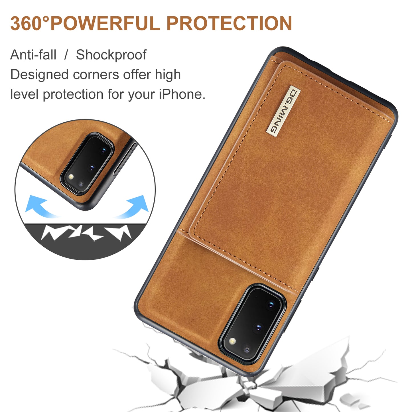 DG.MING M1 Series Powerful Magnet Wireless Charging Anti-Scratch Detachable Wallet 2-in-1 Hybrid Phone Shell with Kickstand for Samsung Galaxy S20 4G/S20 5G - Brown