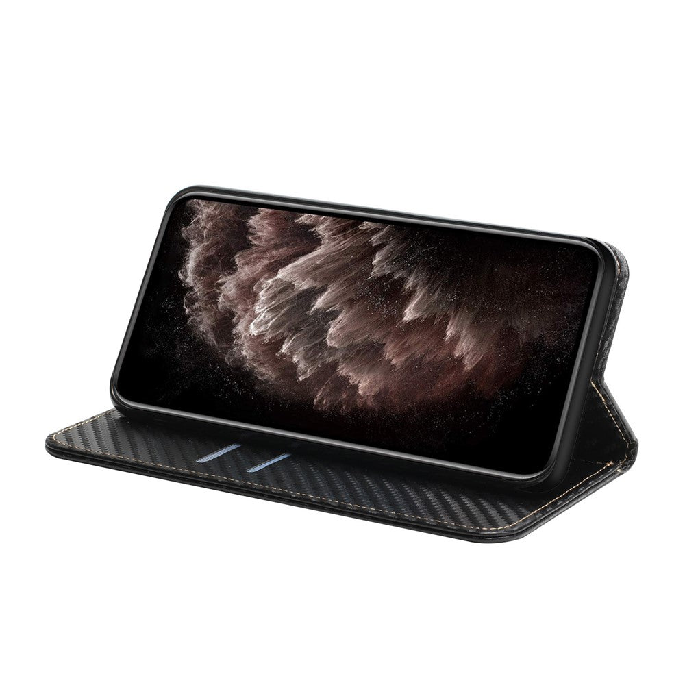 Carbon Fiber Texture Magnetic Closure Leather Cover Stand Case with Strap for Samsung Galaxy A32 5G/M32 5G - Black