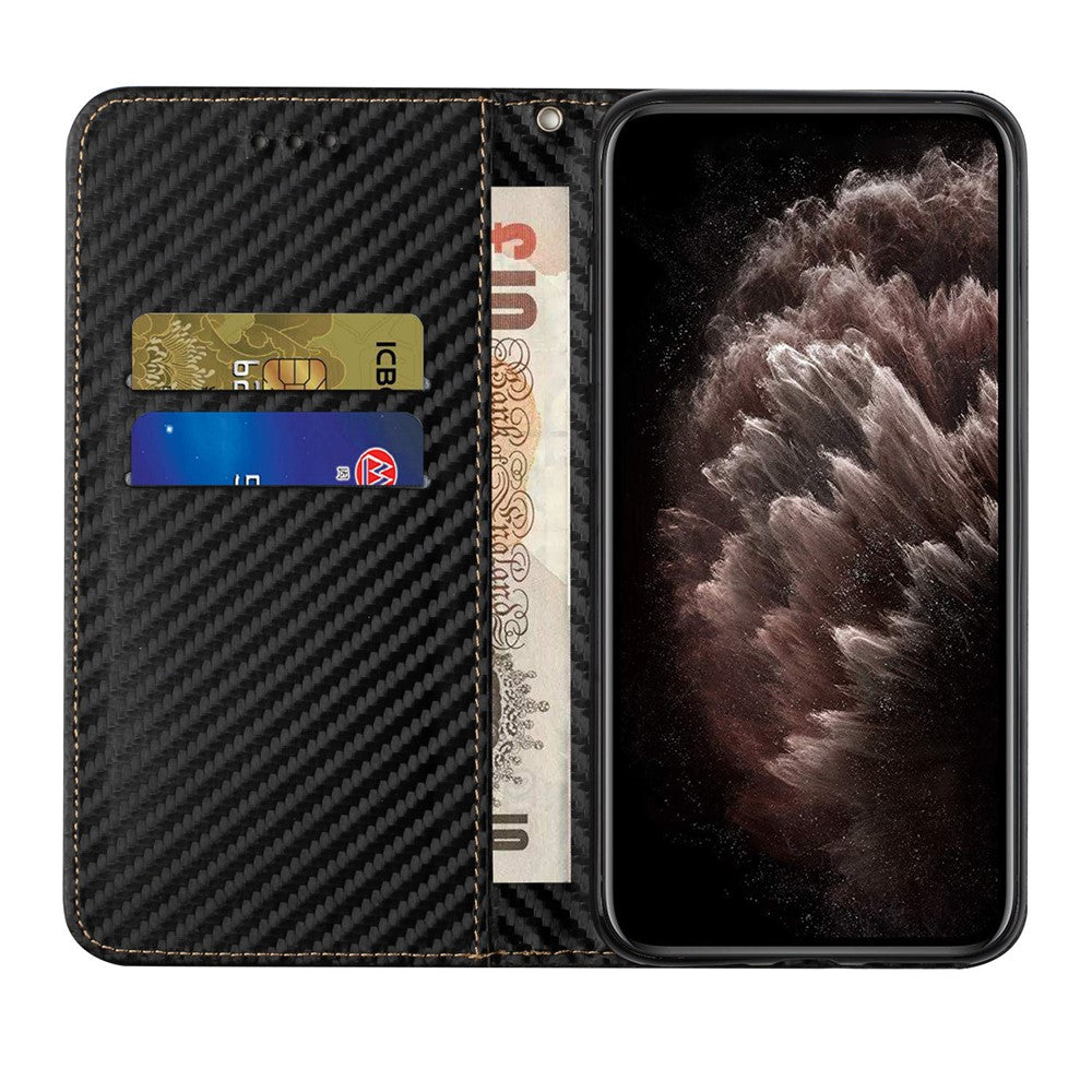 Carbon Fiber Texture Magnetic Closure Leather Cover Stand Case with Strap for Samsung Galaxy A32 5G/M32 5G - Black