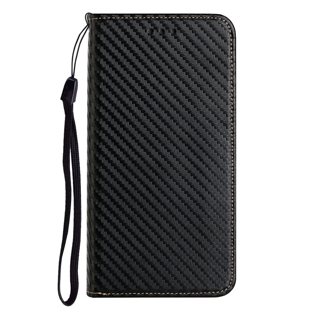Carbon Fiber Texture Magnetic Closure Leather Cover Stand Case with Strap for Samsung Galaxy A32 5G/M32 5G - Black