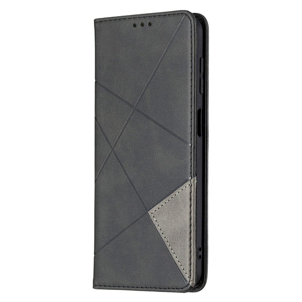 For Samsung Galaxy M32 (Global Version) Card Holder Design Rhombus-Like Imprinting Shock-Absorbed Leather Stand Case Shell - Black