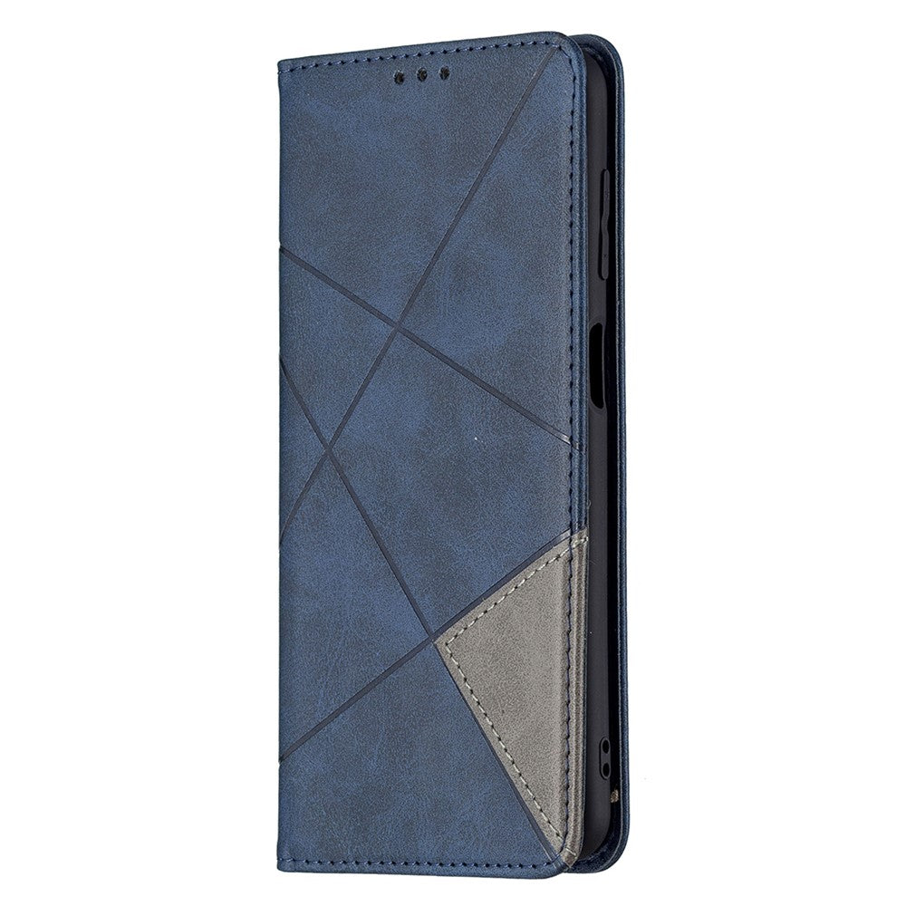 For Samsung Galaxy M32 (Global Version) Card Holder Design Rhombus-Like Imprinting Shock-Absorbed Leather Stand Case Shell - Blue