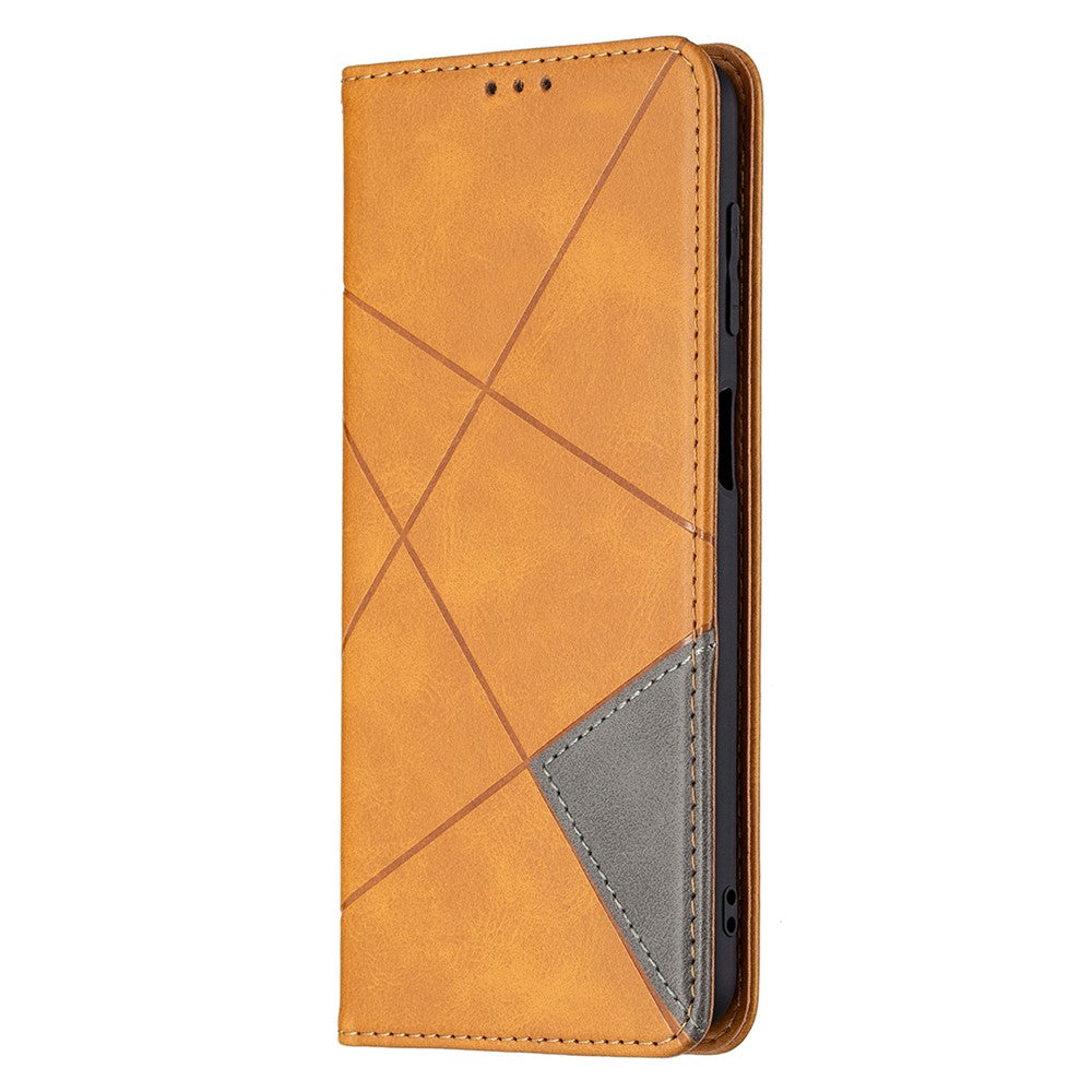 For Samsung Galaxy M32 (Global Version) Card Holder Design Rhombus-Like Imprinting Shock-Absorbed Leather Stand Case Shell - Yellow