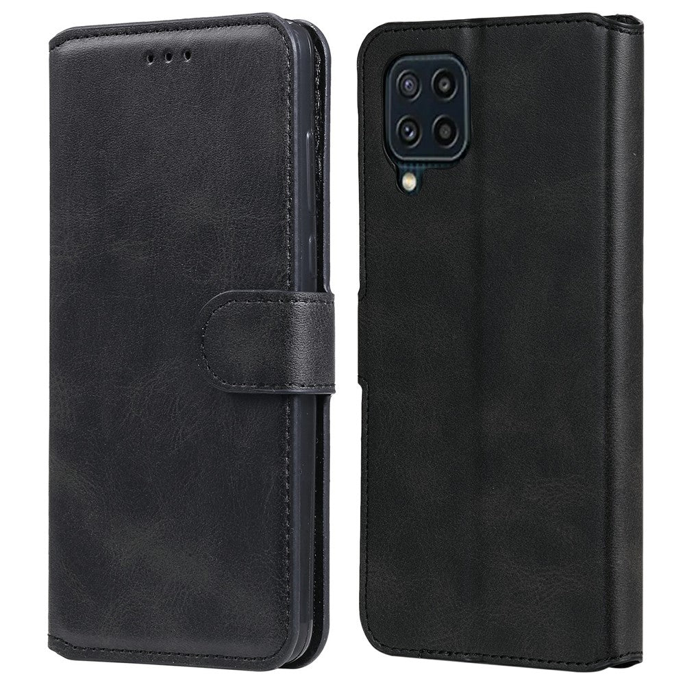 Classic Style Book-Style Flip Wallet Stand Design Leather Phone Case for Samsung Galaxy M32 (Global Version) - Black