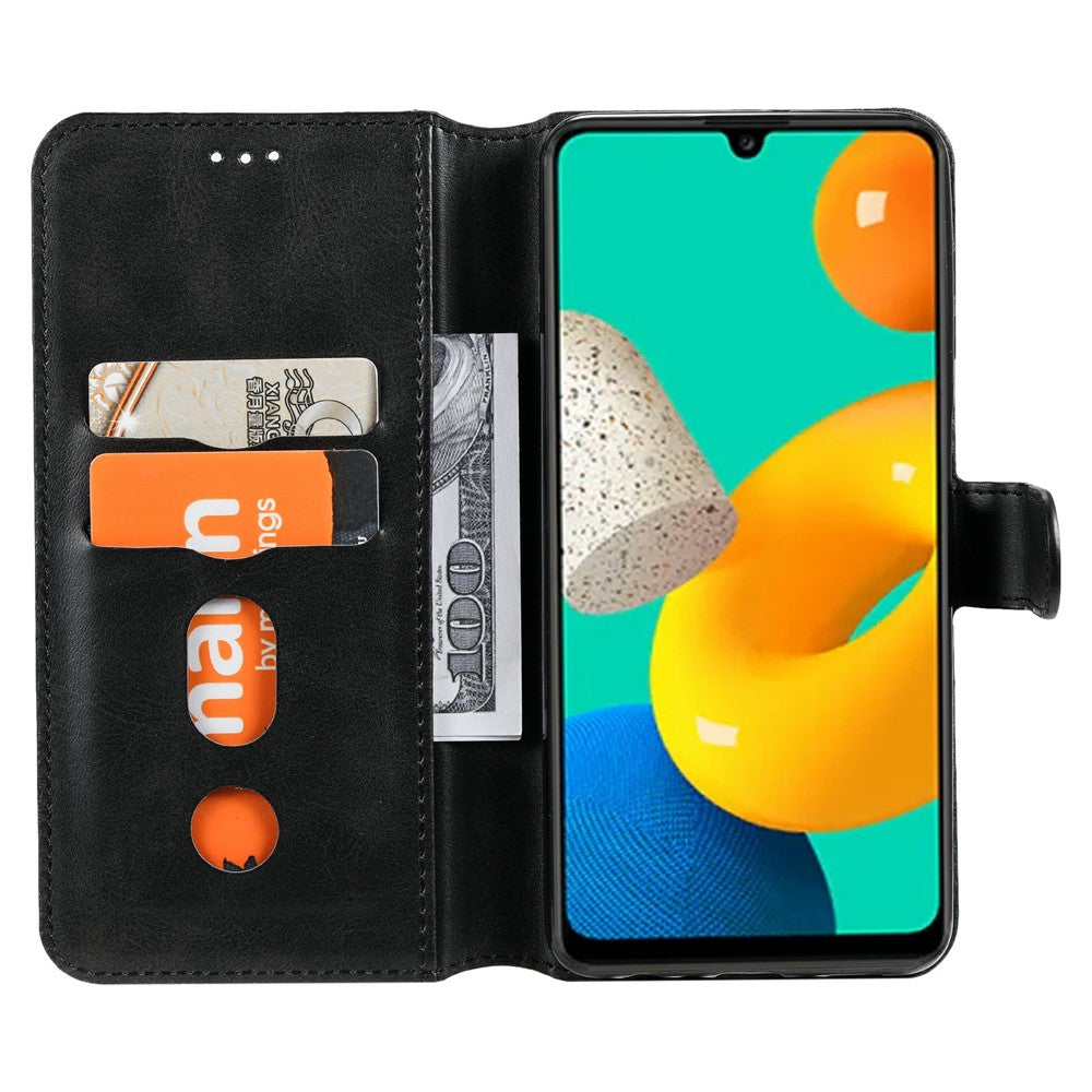 Classic Style Book-Style Flip Wallet Stand Design Leather Phone Case for Samsung Galaxy M32 (Global Version) - Black