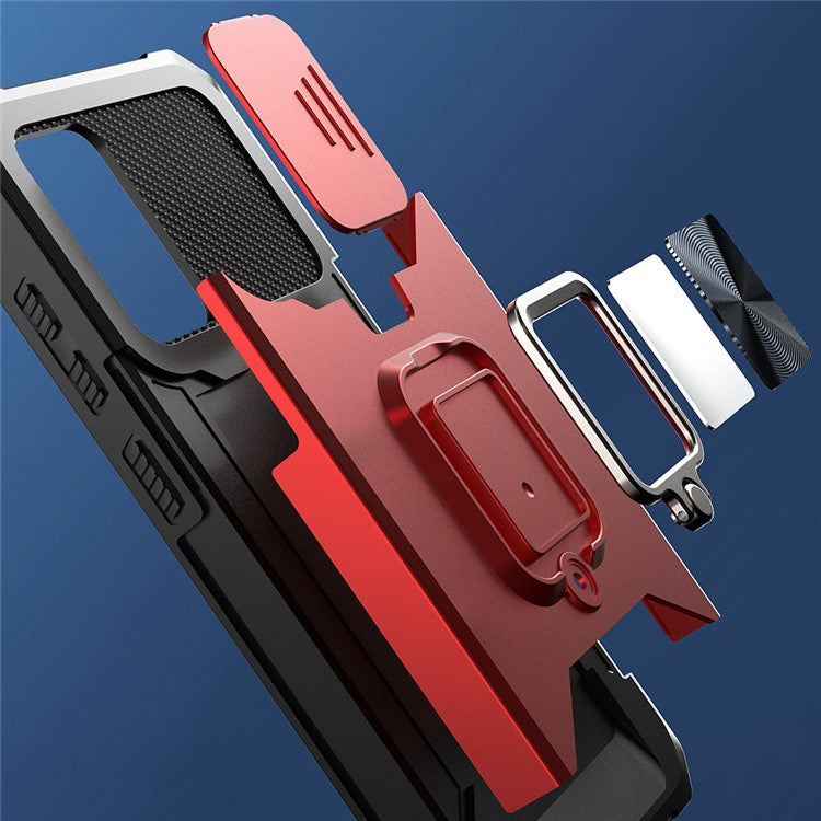 All-Inclusive Hybrid Phone Case Cover Shell with Camera Slider + Back Card Holder + Built-in Metal Sheet for Samsung Galaxy A52 4G/5G/A52s 5G - Rose Gold