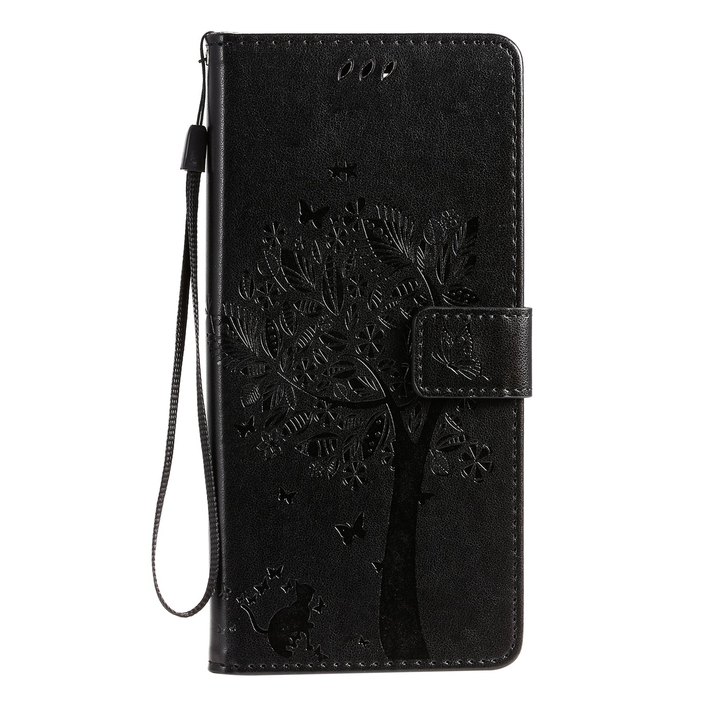 All-Inclusive KT Imprinting Flower Series-3 Cat and Tree Imprinting Wallet Stand Design Leather Cover + TPU Inner Phone Case for Samsung Galaxy S20 Ultra - Black