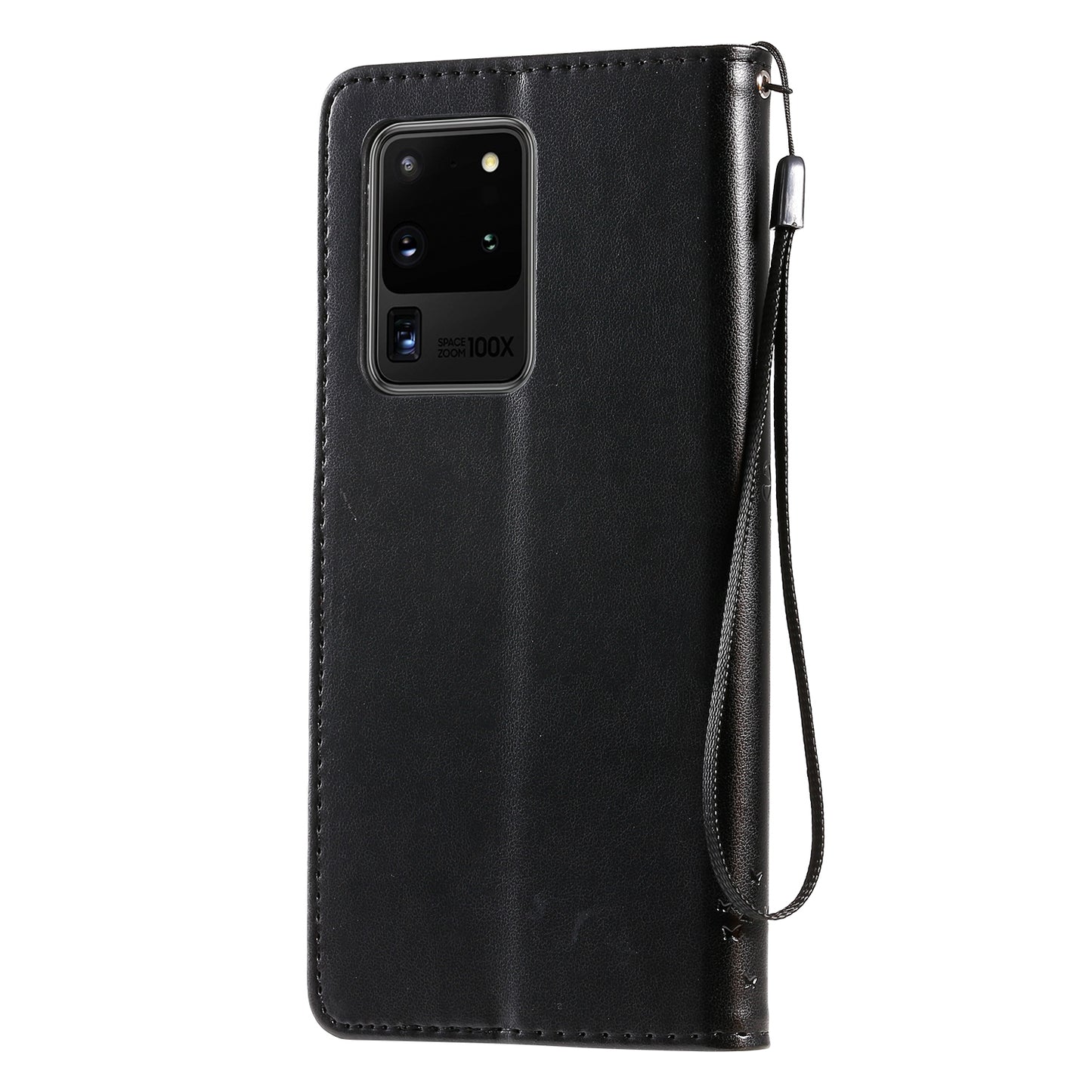 All-Inclusive KT Imprinting Flower Series-3 Cat and Tree Imprinting Wallet Stand Design Leather Cover + TPU Inner Phone Case for Samsung Galaxy S20 Ultra - Black