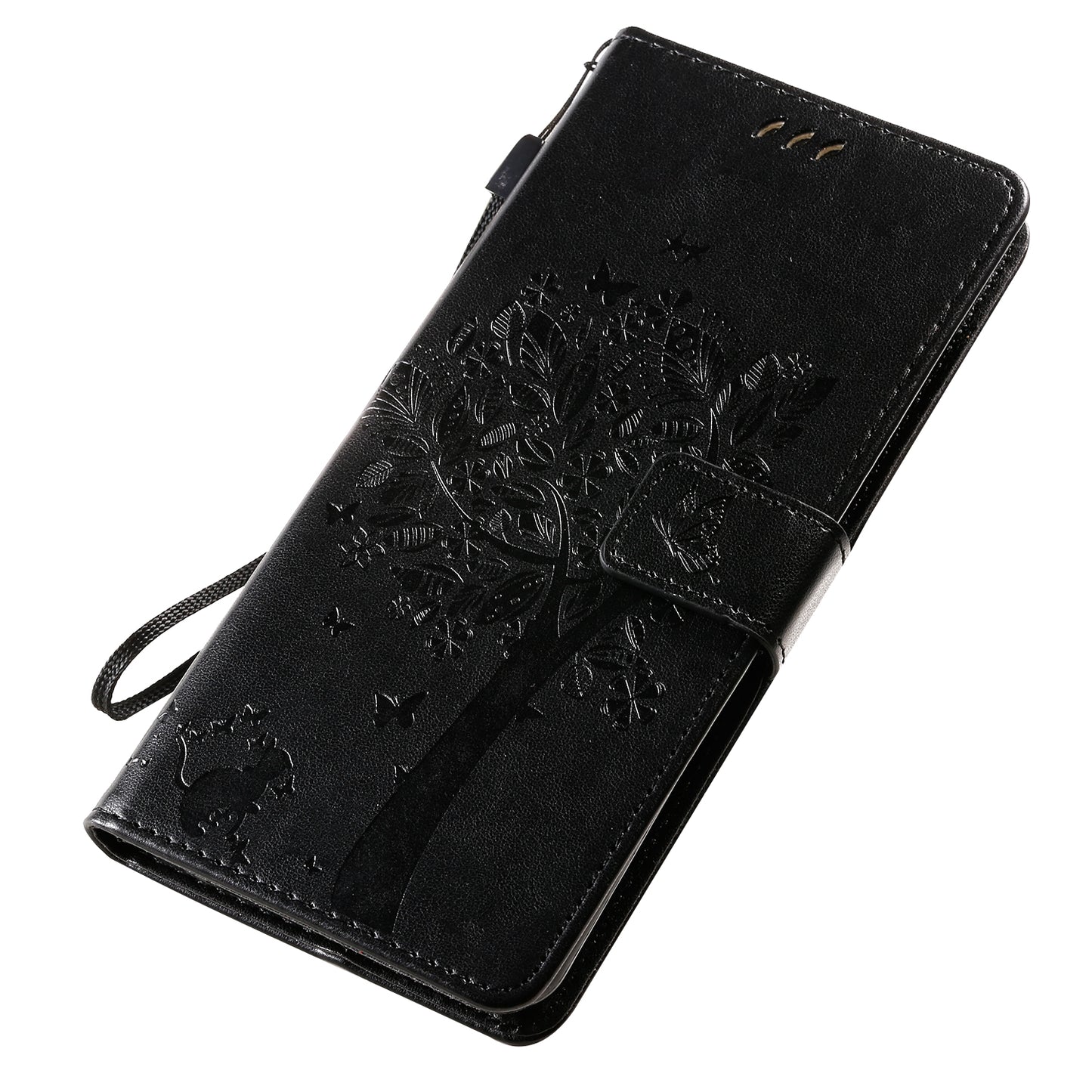 All-Inclusive KT Imprinting Flower Series-3 Cat and Tree Imprinting Wallet Stand Design Leather Cover + TPU Inner Phone Case for Samsung Galaxy S20 Ultra - Black