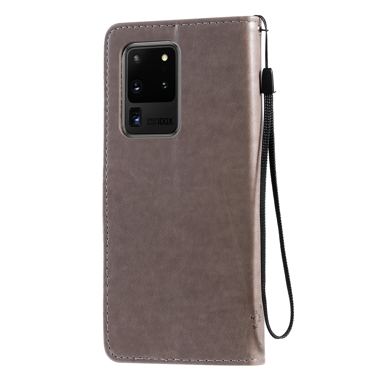 All-Inclusive KT Imprinting Flower Series-3 Cat and Tree Imprinting Wallet Stand Design Leather Cover + TPU Inner Phone Case for Samsung Galaxy S20 Ultra - Grey