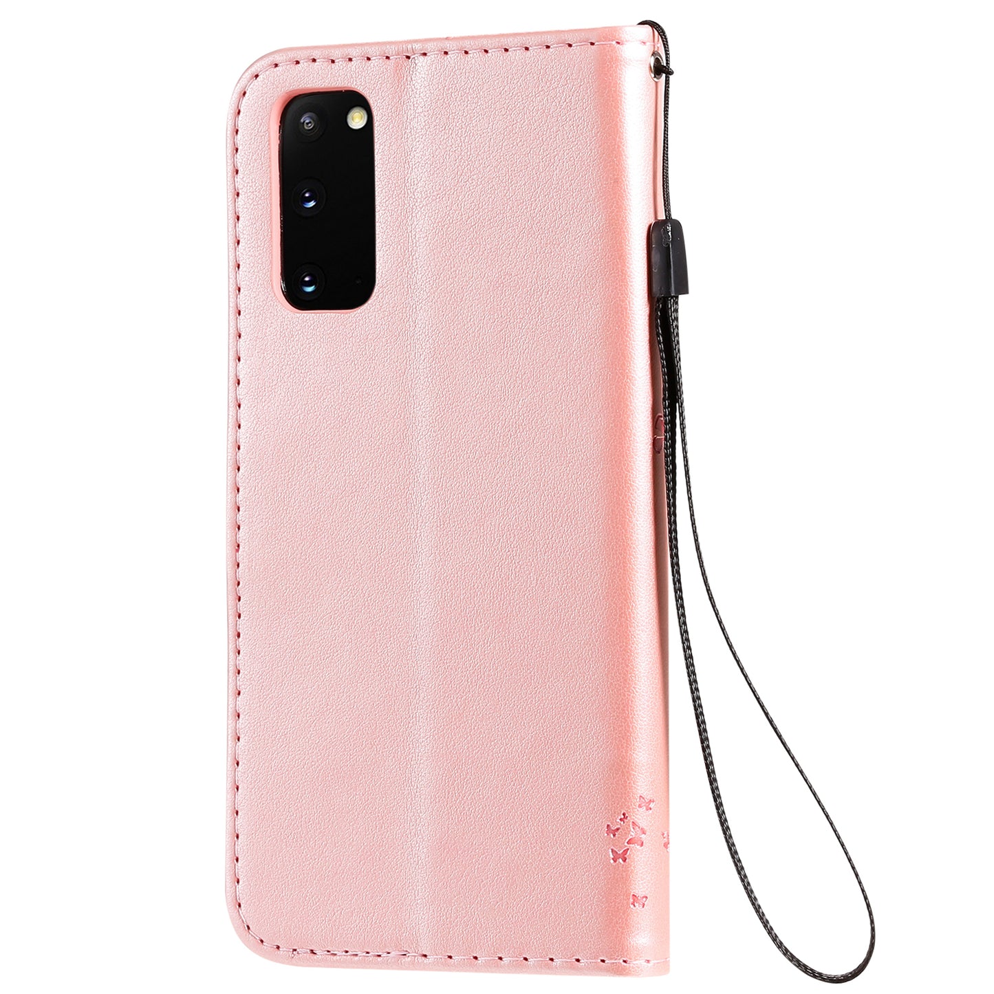 KT Imprinting Flower Series-3 Cat and Tree Imprinting Adjustable Stand Design Leather Cover + TPU Inner Phone Wallet Case for Samsung Galaxy S20 4G/S20 5G - Rose Gold