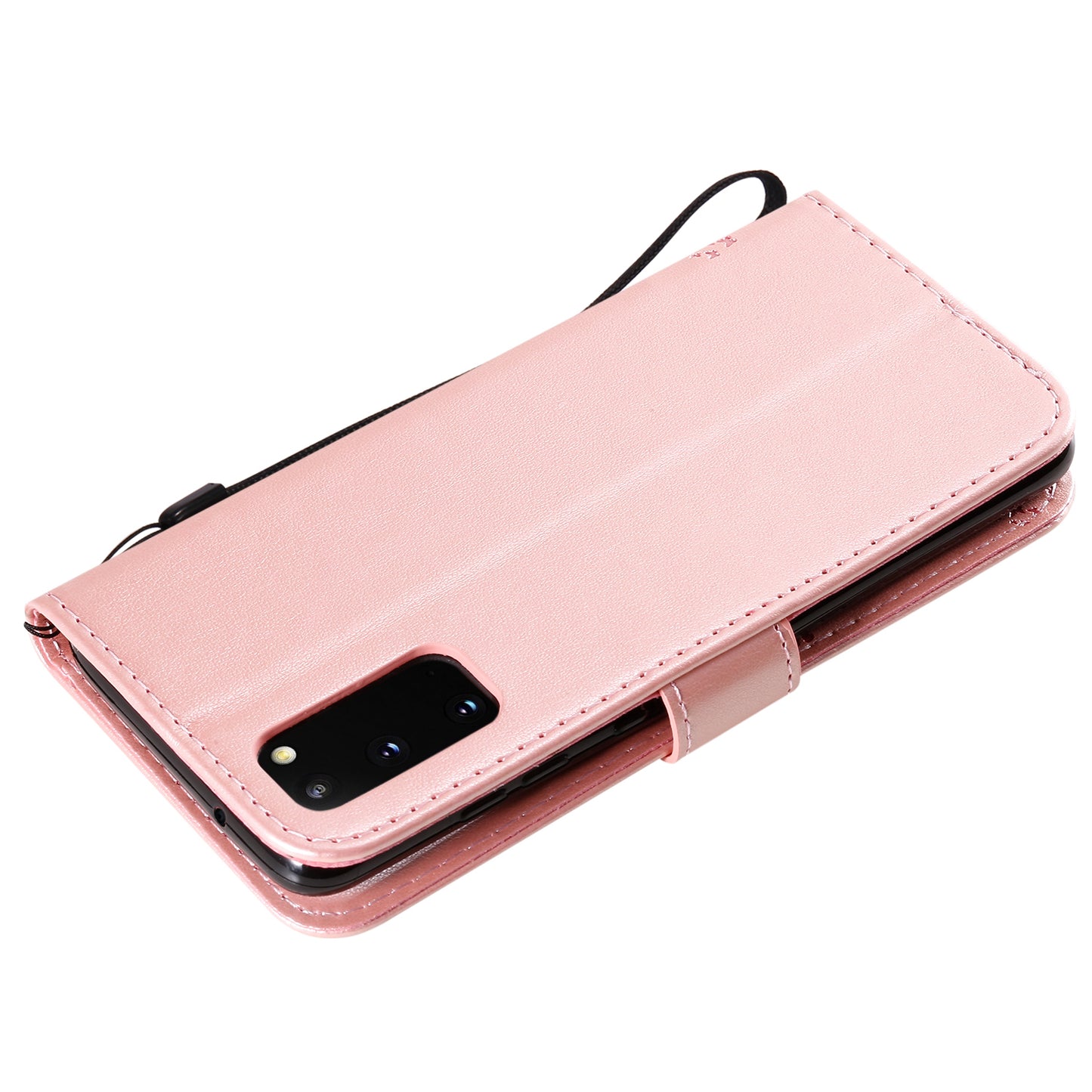 KT Imprinting Flower Series-3 Cat and Tree Imprinting Adjustable Stand Design Leather Cover + TPU Inner Phone Wallet Case for Samsung Galaxy S20 4G/S20 5G - Rose Gold