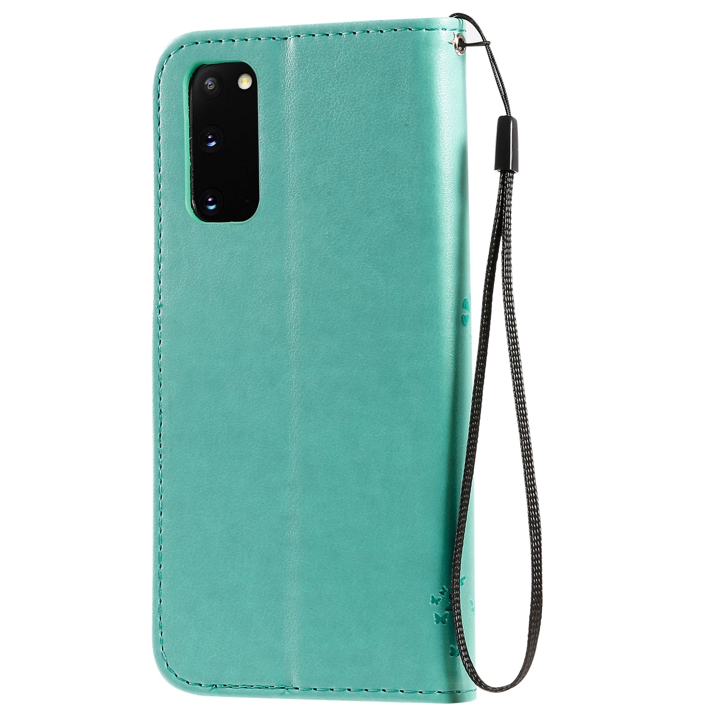 KT Imprinting Flower Series-3 Cat and Tree Imprinting Adjustable Stand Design Leather Cover + TPU Inner Phone Wallet Case for Samsung Galaxy S20 4G/S20 5G - Green