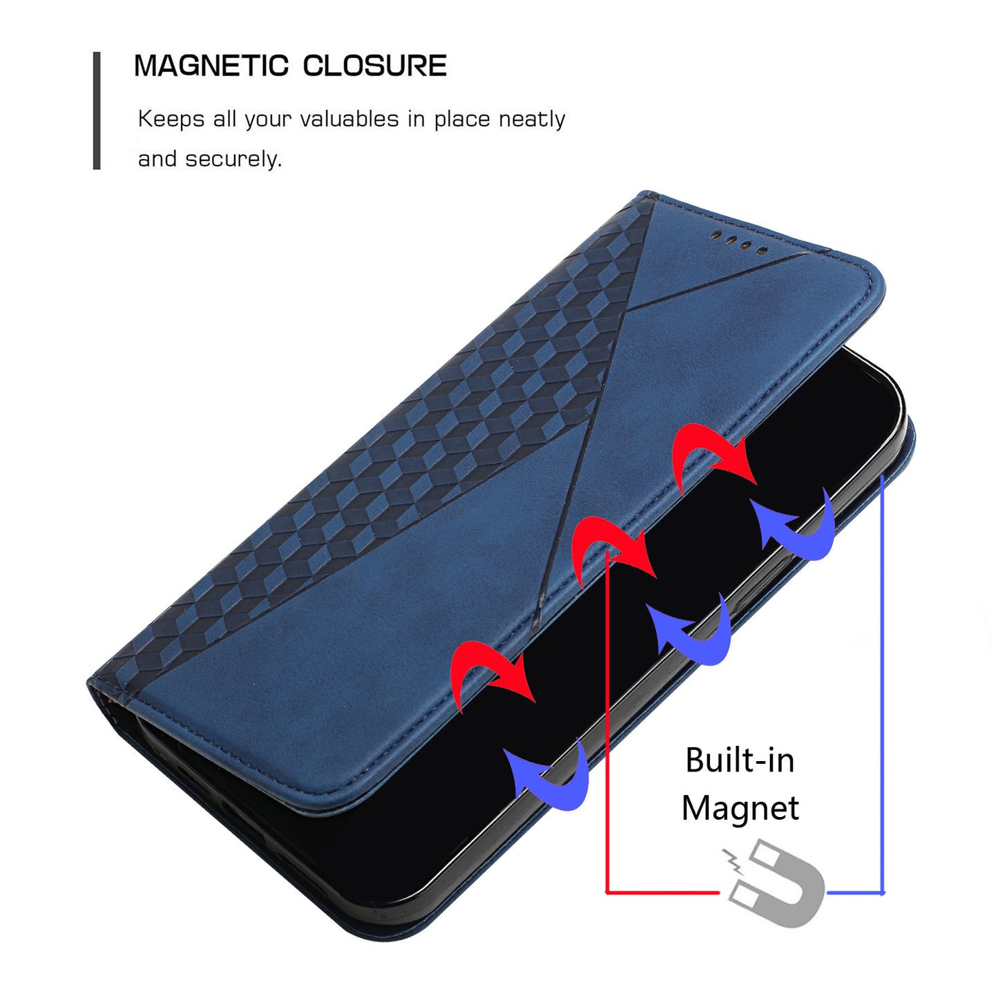 Auto-absorbed Skin-touch Feeling Rhombus Imprint Leather Cover Cell Phone Case with Stand Wallet Design for Samsung Galaxy S20 Plus - Blue