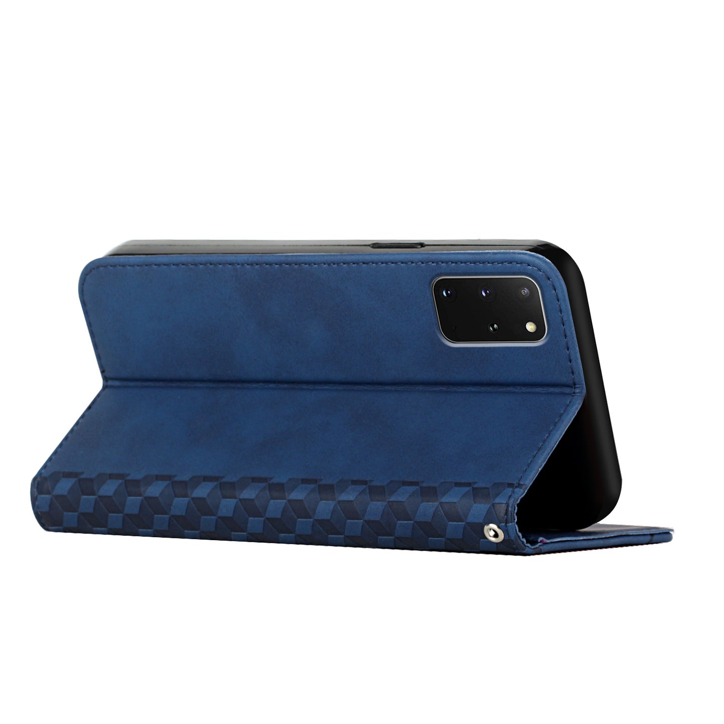 Auto-absorbed Skin-touch Feeling Rhombus Imprint Leather Cover Cell Phone Case with Stand Wallet Design for Samsung Galaxy S20 Plus - Blue