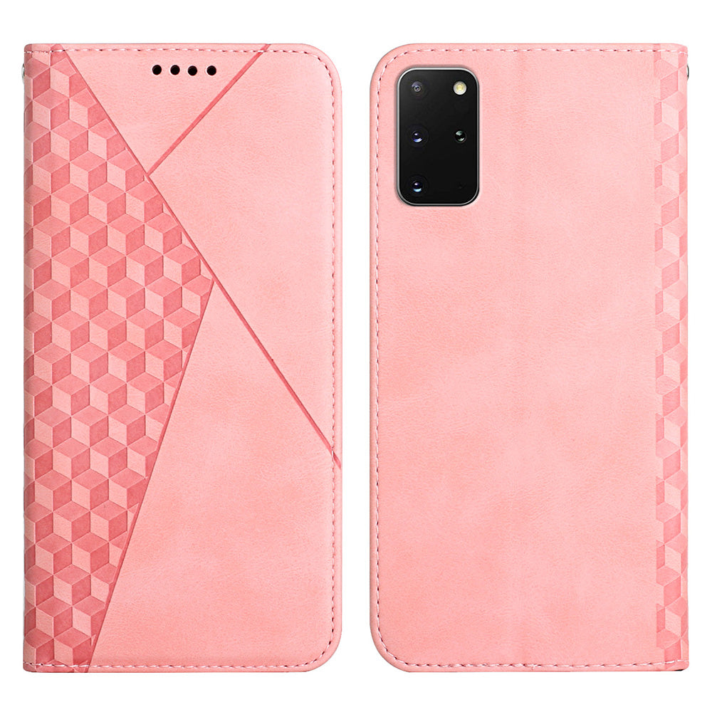 Auto-absorbed Skin-touch Feeling Rhombus Imprint Leather Cover Cell Phone Case with Stand Wallet Design for Samsung Galaxy S20 Plus - Rose Gold