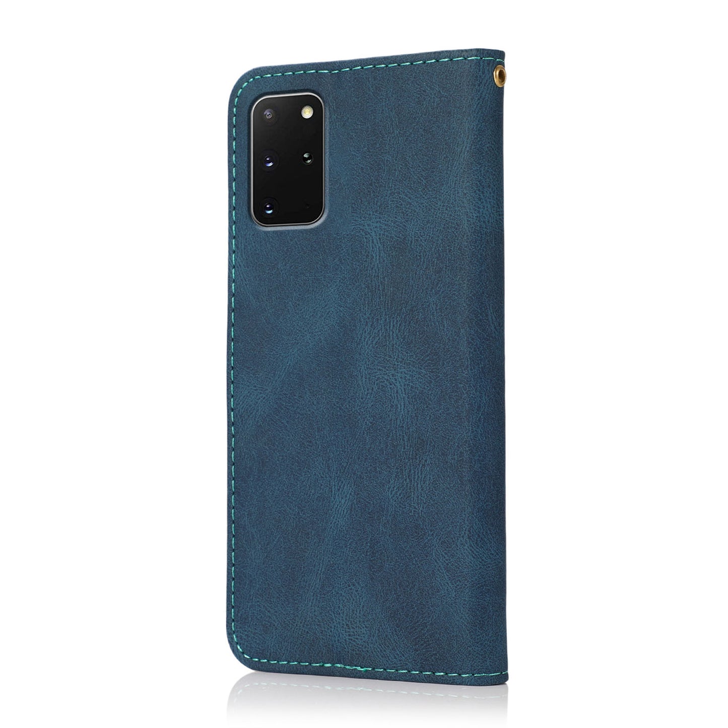 All-Round Protection Dual Color Anti-Drop Wallet Stand Design Leather Phone Case with Handy Strap for Samsung Galaxy S20 Plus 4G/5G - Blue/Green