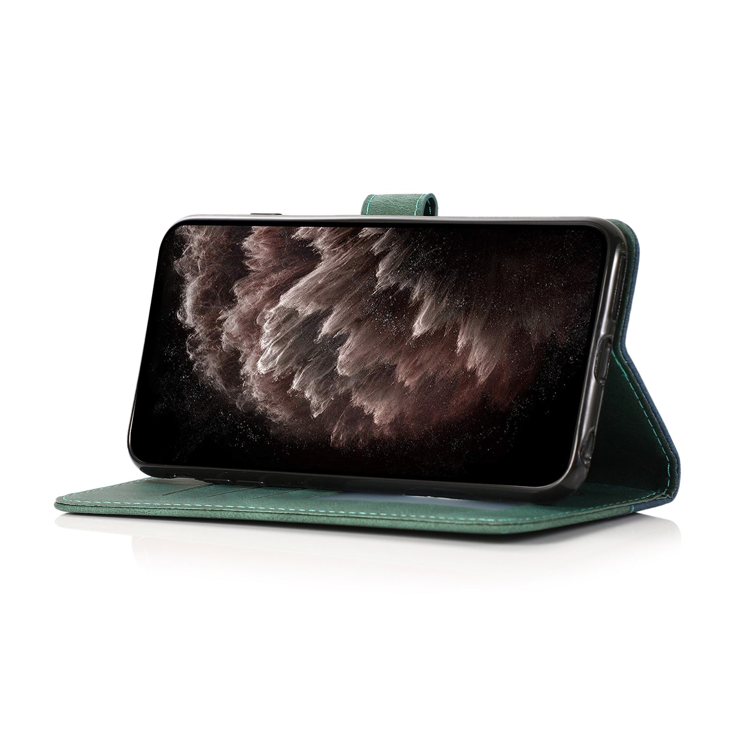 All-Round Protection Dual Color Anti-Drop Wallet Stand Design Leather Phone Case with Handy Strap for Samsung Galaxy S20 Plus 4G/5G - Blue/Green