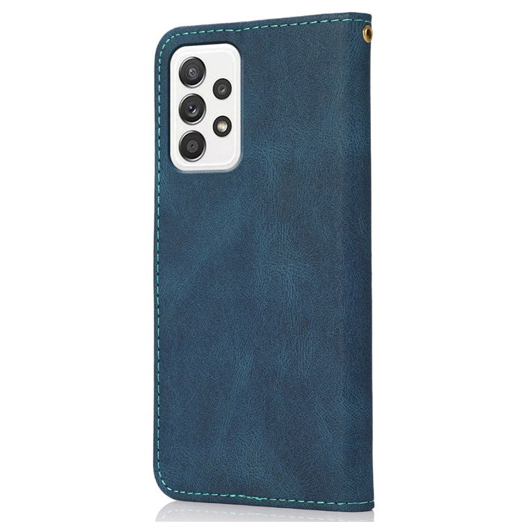 Shockproof Bi-color Splicing Stand Wallet Case Leather Shell for Samsung Galaxy A52s 5G/A52 4G/5G - Blue/Green
