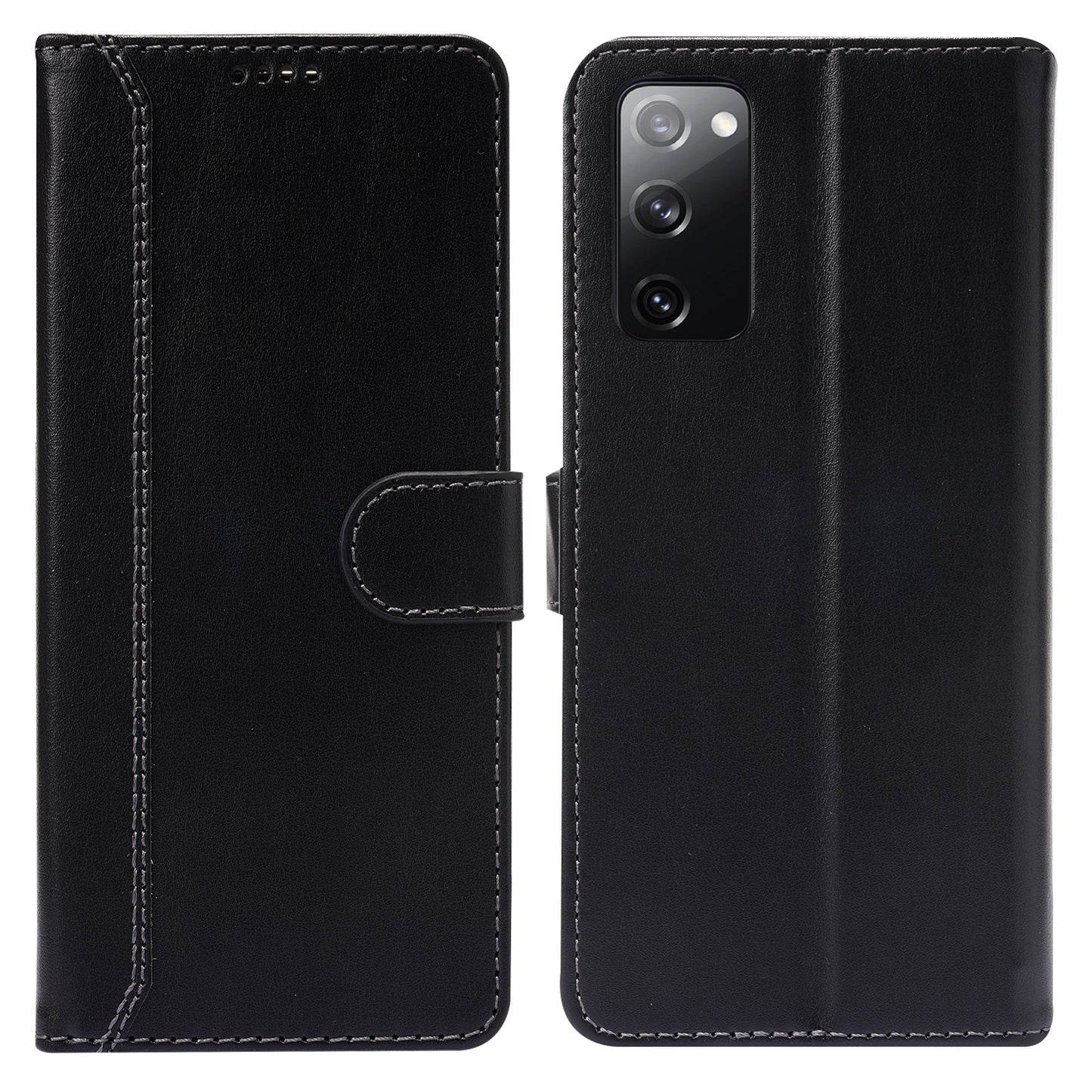 Magnetic Clasp Wallet Stand Splicing PU Leather Case Shell for Samsung Galaxy S20 FE 2022/S20 FE 4G/S20 FE 5G/S20 Lite - Black