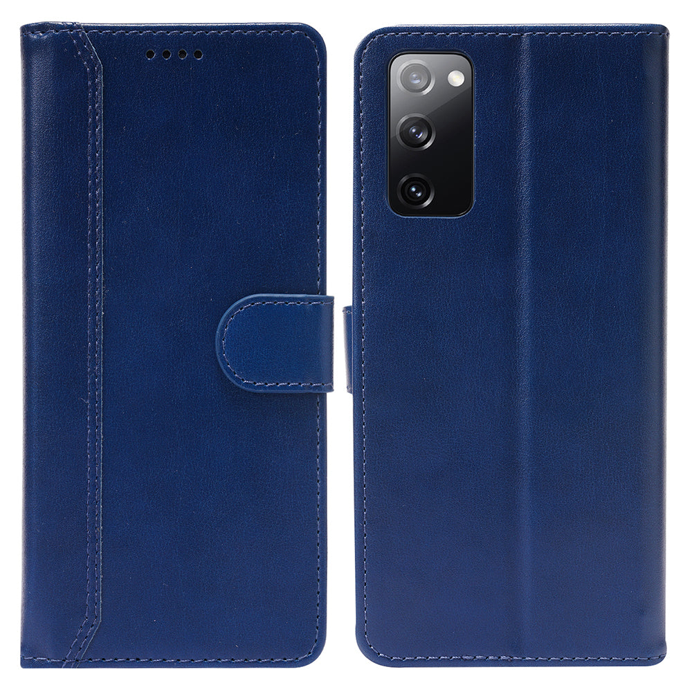 Magnetic Clasp Wallet Stand Splicing PU Leather Case Shell for Samsung Galaxy S20 FE 2022/S20 FE 4G/S20 FE 5G/S20 Lite - Blue