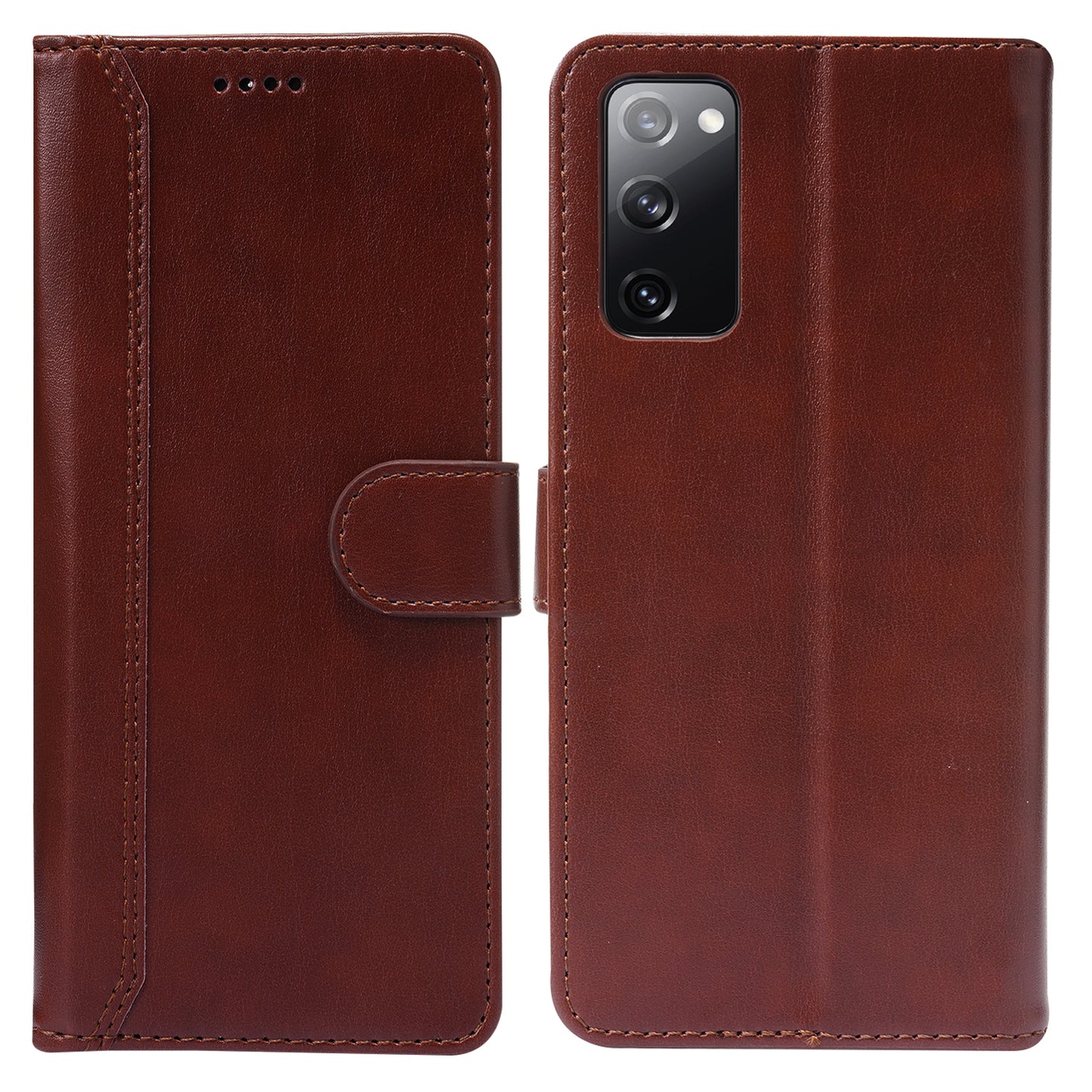Magnetic Clasp Wallet Stand Splicing PU Leather Case Shell for Samsung Galaxy S20 FE 2022/S20 FE 4G/S20 FE 5G/S20 Lite - Brown