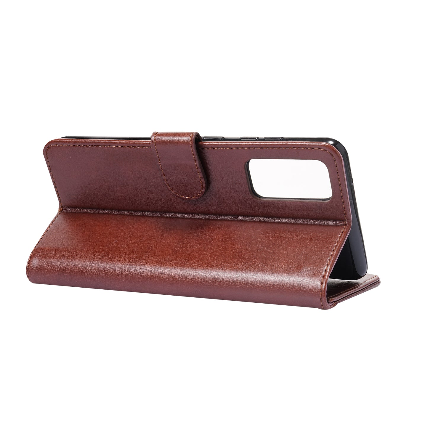 Magnetic Clasp Wallet Stand Splicing PU Leather Case Shell for Samsung Galaxy S20 FE 2022/S20 FE 4G/S20 FE 5G/S20 Lite - Brown