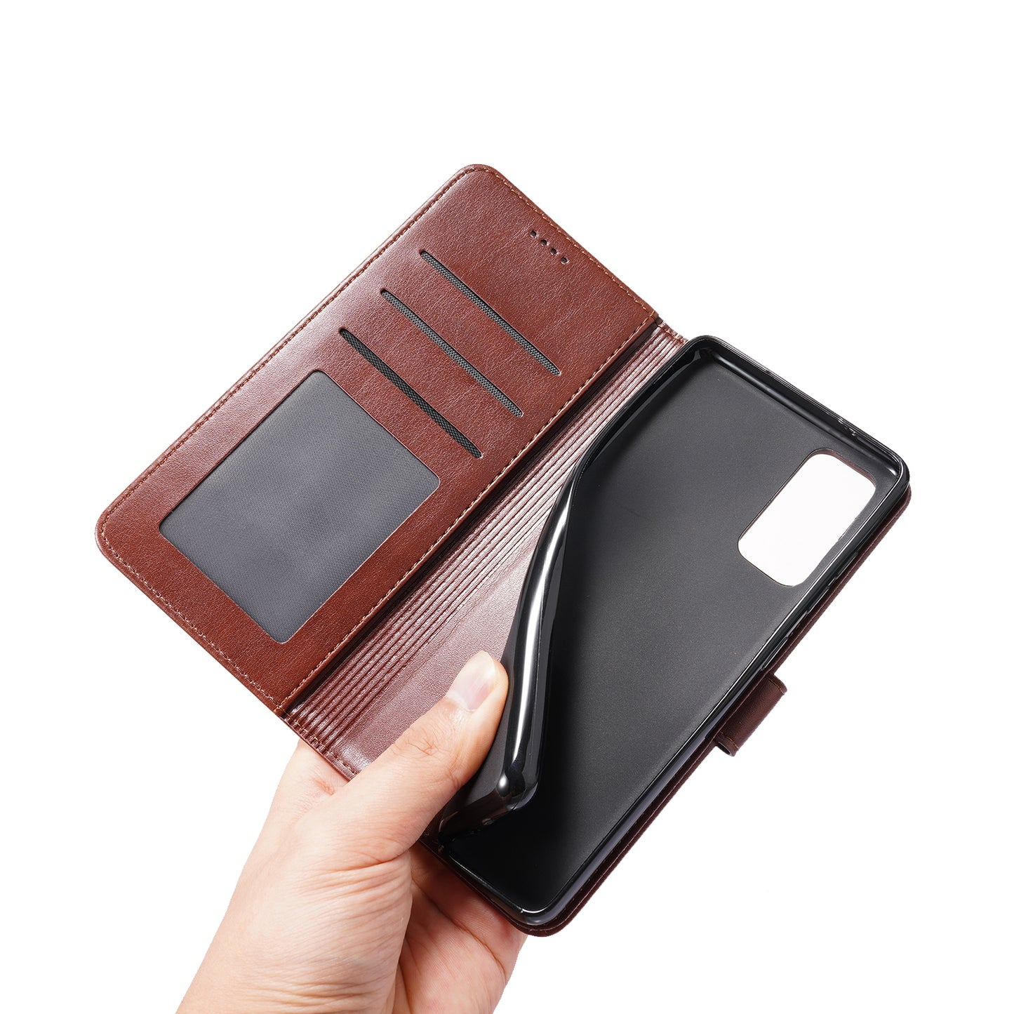 Magnetic Clasp Wallet Stand Splicing PU Leather Case Shell for Samsung Galaxy S20 FE 2022/S20 FE 4G/S20 FE 5G/S20 Lite - Brown
