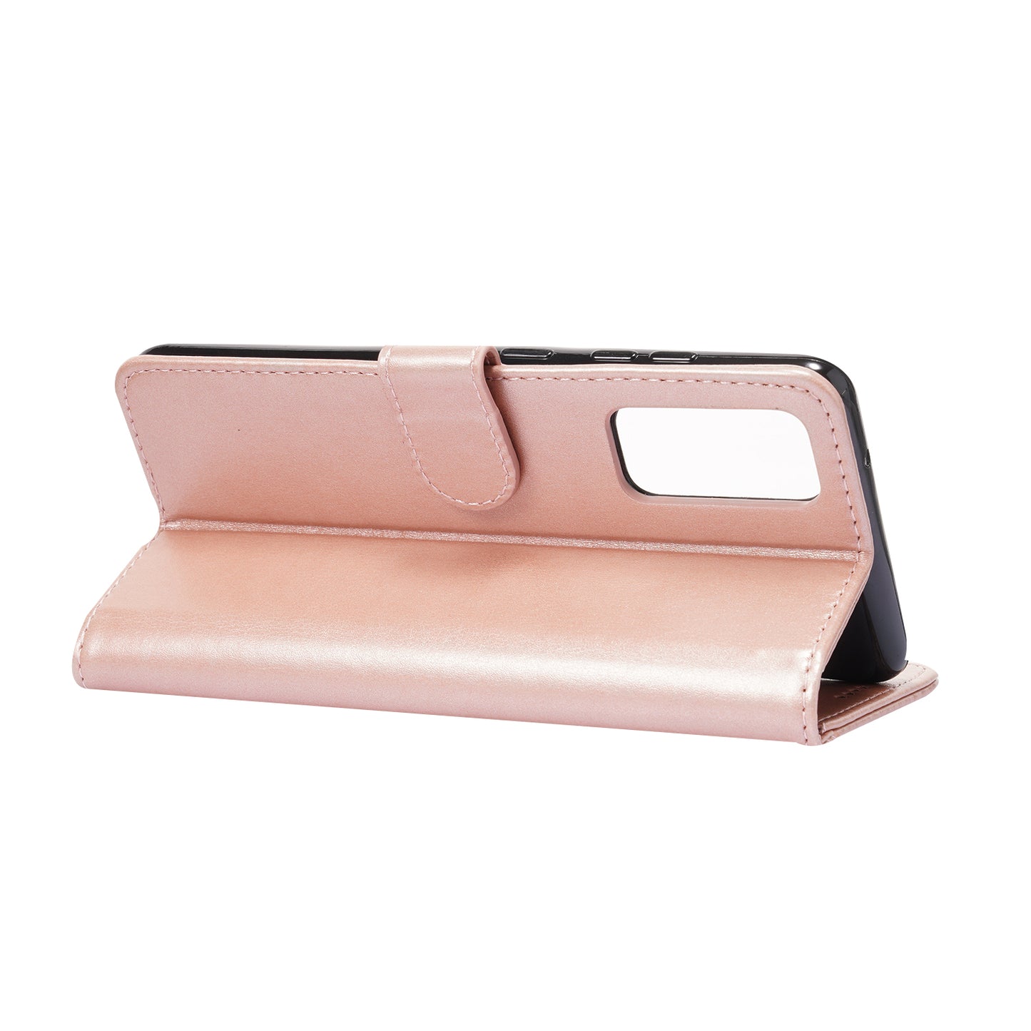 Magnetic Clasp Wallet Stand Splicing PU Leather Case Shell for Samsung Galaxy S20 FE 2022/S20 FE 4G/S20 FE 5G/S20 Lite - Rose Gold