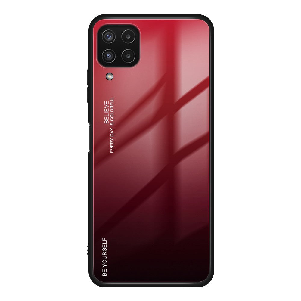 Gradient Color Anti Scratch Glass + TPU Phone Case Cover for Samsung Galaxy M32 (Global Version) - Red/Black