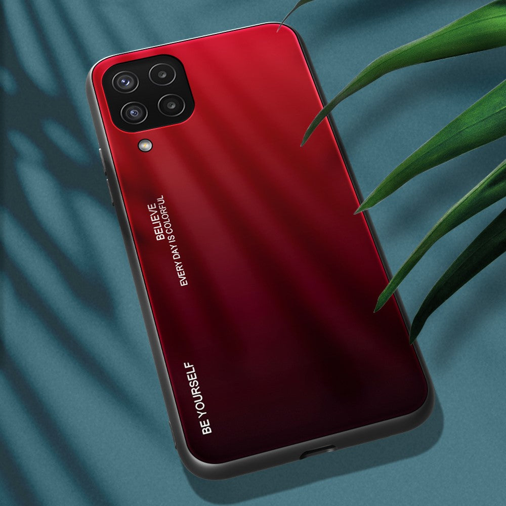 Gradient Color Anti Scratch Glass + TPU Phone Case Cover for Samsung Galaxy M32 (Global Version) - Red/Black