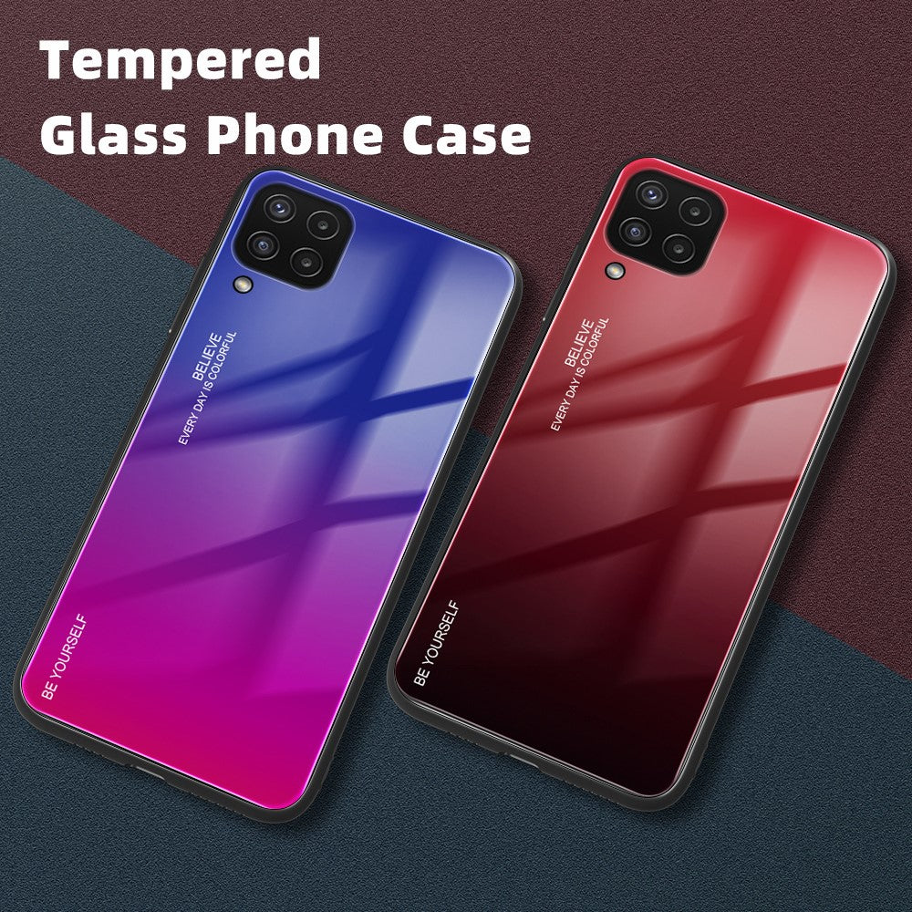 Gradient Color Anti Scratch Glass + TPU Phone Case Cover for Samsung Galaxy M32 (Global Version) - Cyan/Blue