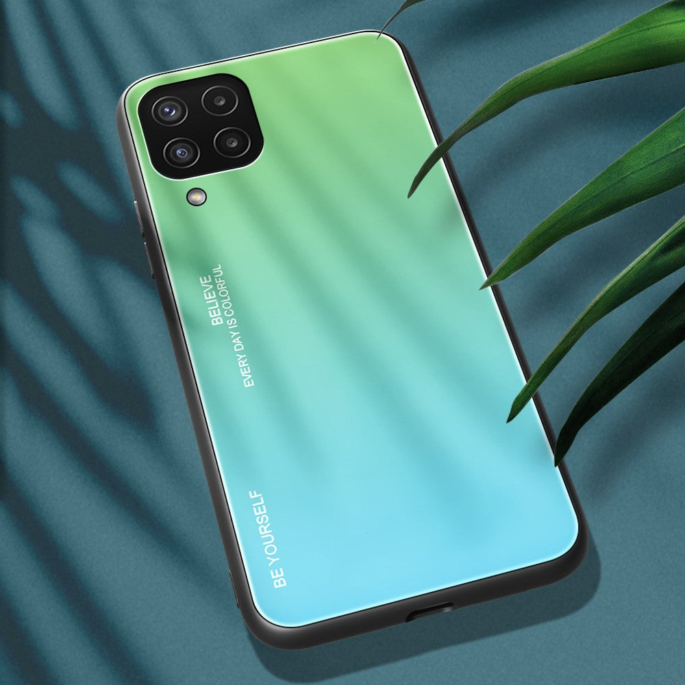 Gradient Color Anti Scratch Glass + TPU Phone Case Cover for Samsung Galaxy M32 (Global Version) - Cyan/Blue