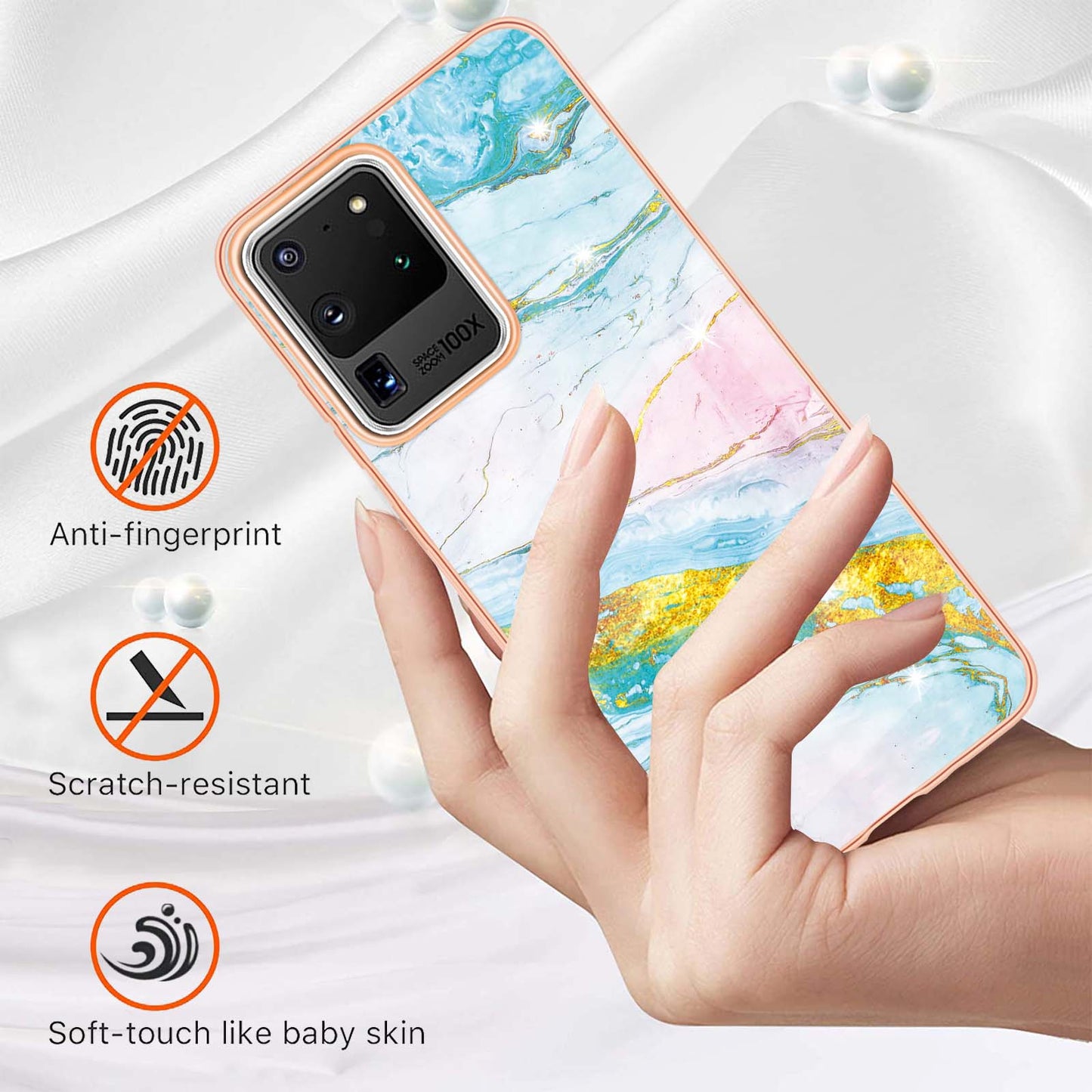 IMD IML Electroplating Marble Pattern Soft TPU Back Case Cover for Samsung Galaxy S20 Ultra - Green 004