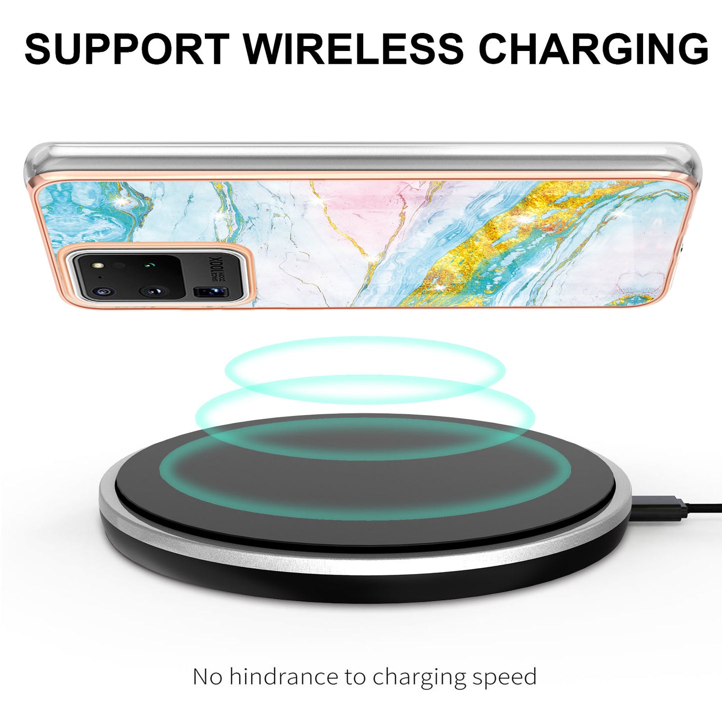 IMD IML Electroplating Marble Pattern Soft TPU Back Case Cover for Samsung Galaxy S20 Ultra - Green 004