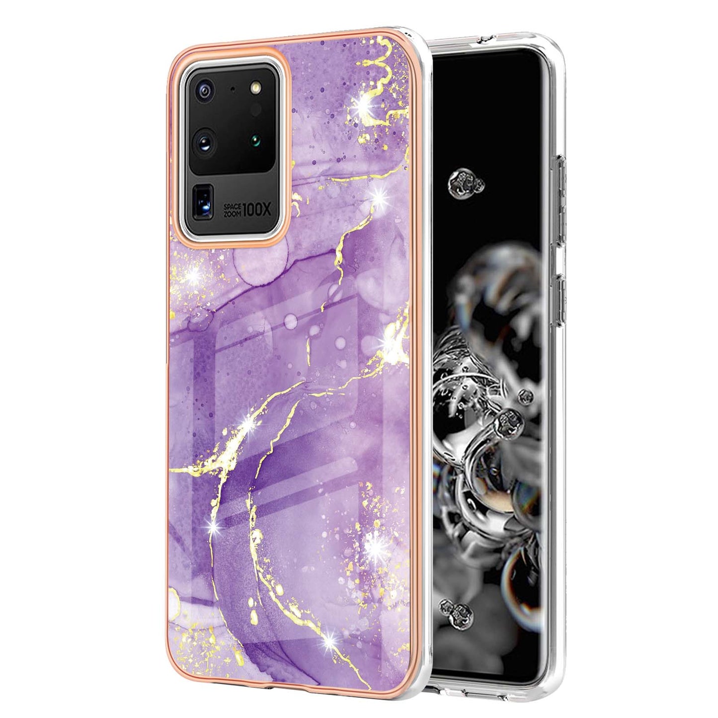 IMD IML Electroplating Marble Pattern Soft TPU Back Case Cover for Samsung Galaxy S20 Ultra - Purple 002