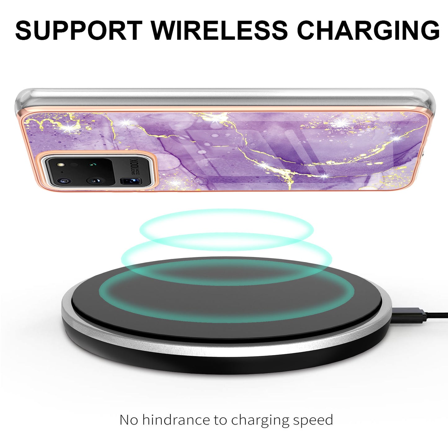 IMD IML Electroplating Marble Pattern Soft TPU Back Case Cover for Samsung Galaxy S20 Ultra - Purple 002