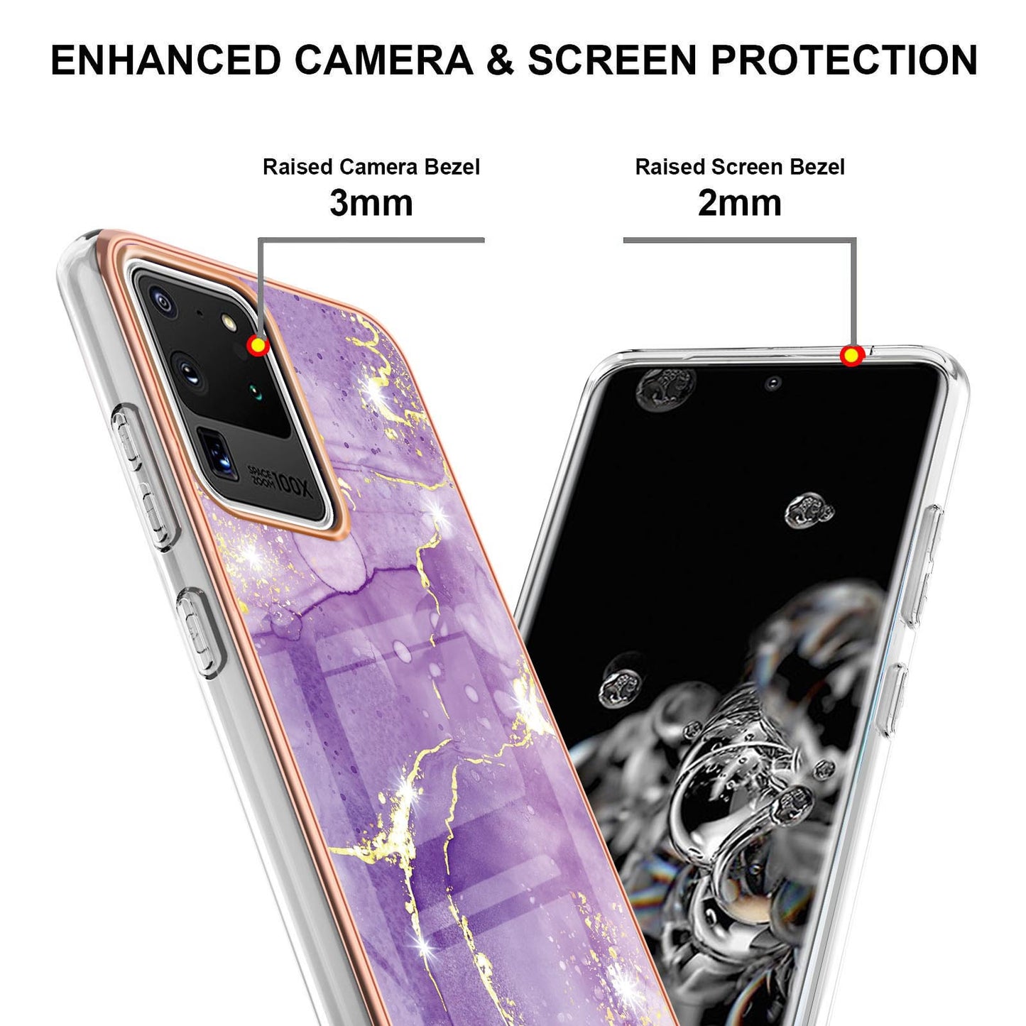 IMD IML Electroplating Marble Pattern Soft TPU Back Case Cover for Samsung Galaxy S20 Ultra - Purple 002