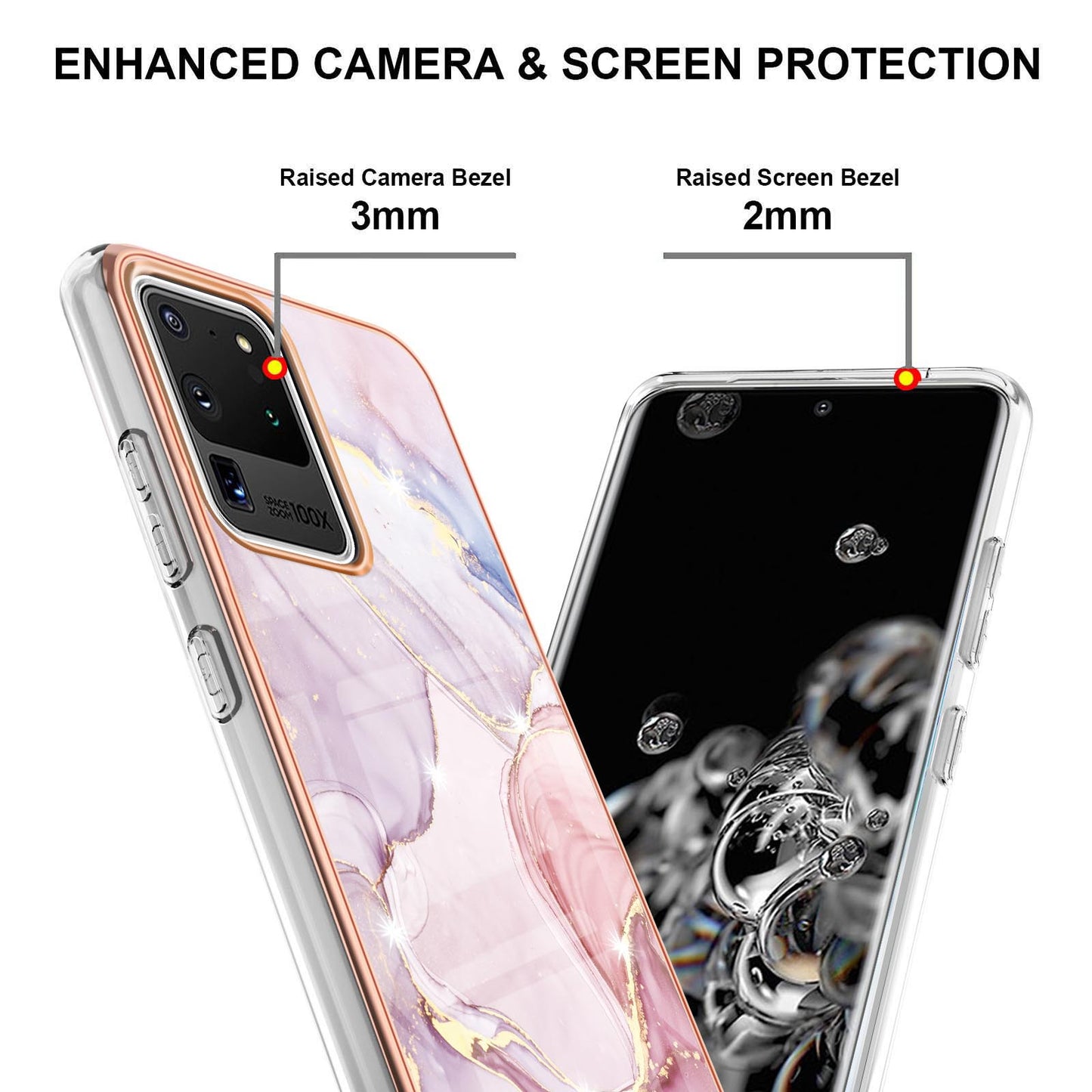 IMD IML Electroplating Marble Pattern Soft TPU Back Case Cover for Samsung Galaxy S20 Ultra - Rose Gold 005