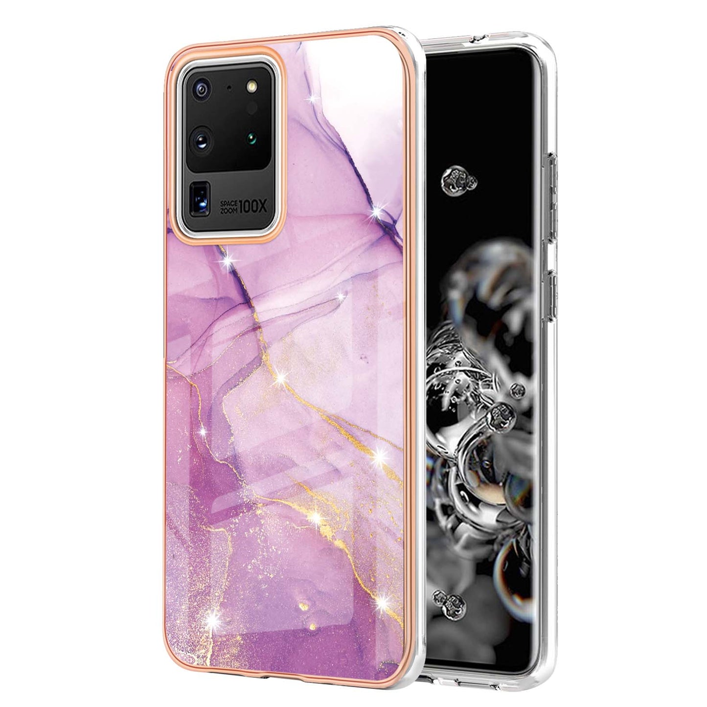 IMD IML Electroplating Marble Pattern Soft TPU Back Case Cover for Samsung Galaxy S20 Ultra - Purple 001