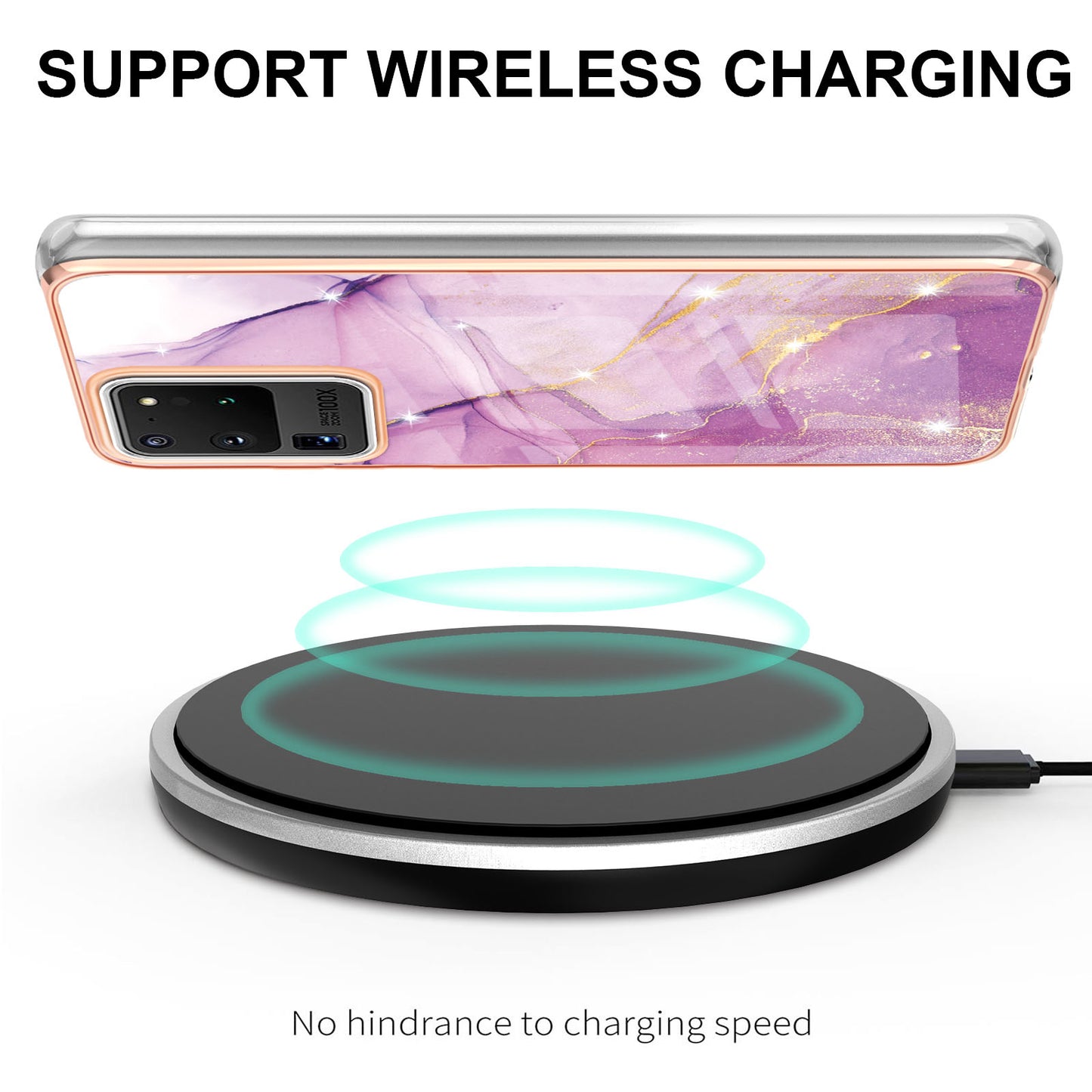 IMD IML Electroplating Marble Pattern Soft TPU Back Case Cover for Samsung Galaxy S20 Ultra - Purple 001